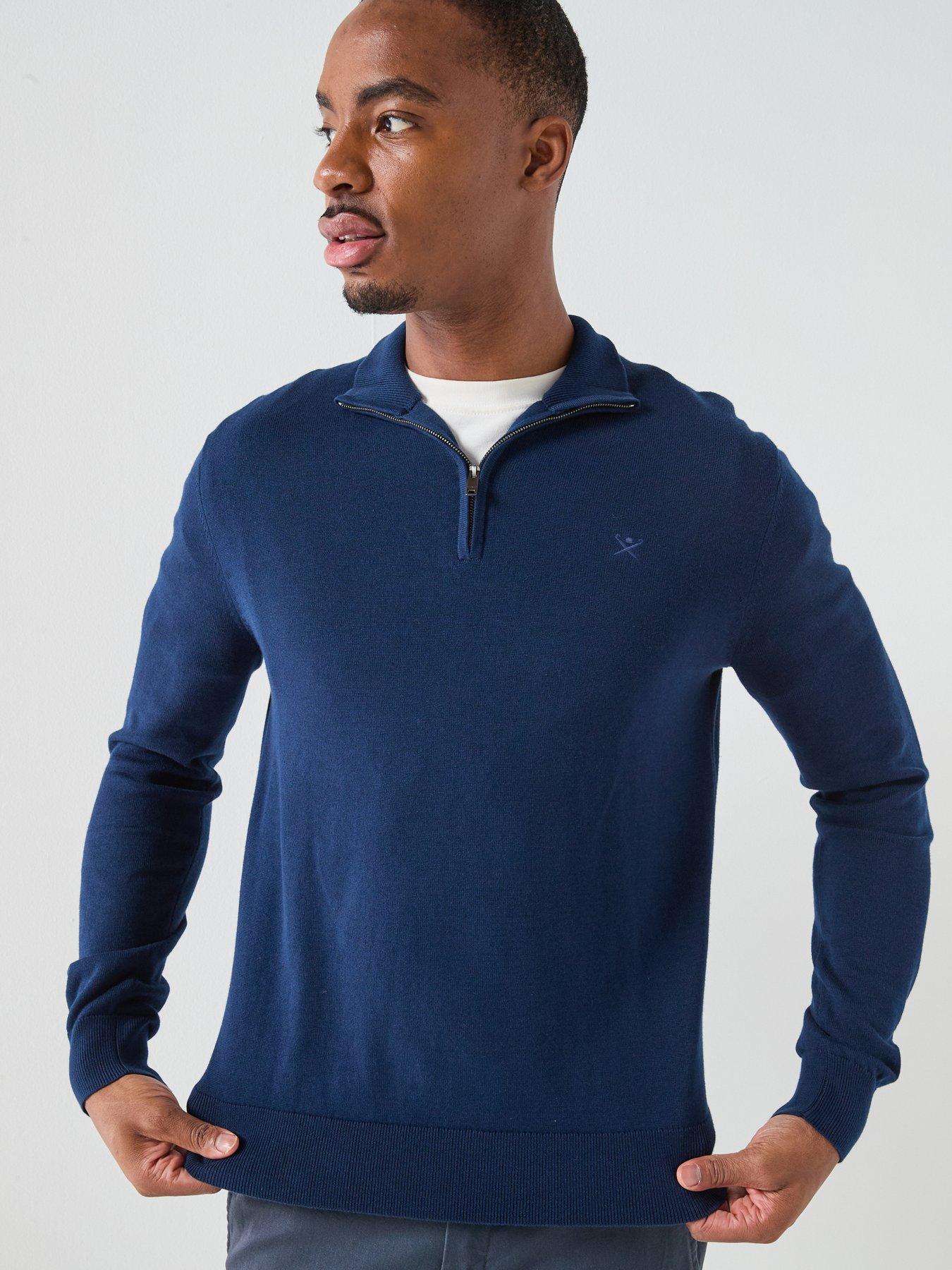  image of hackett-hackett-london-essential-cotton-14-zip-knitted-jumper-navy