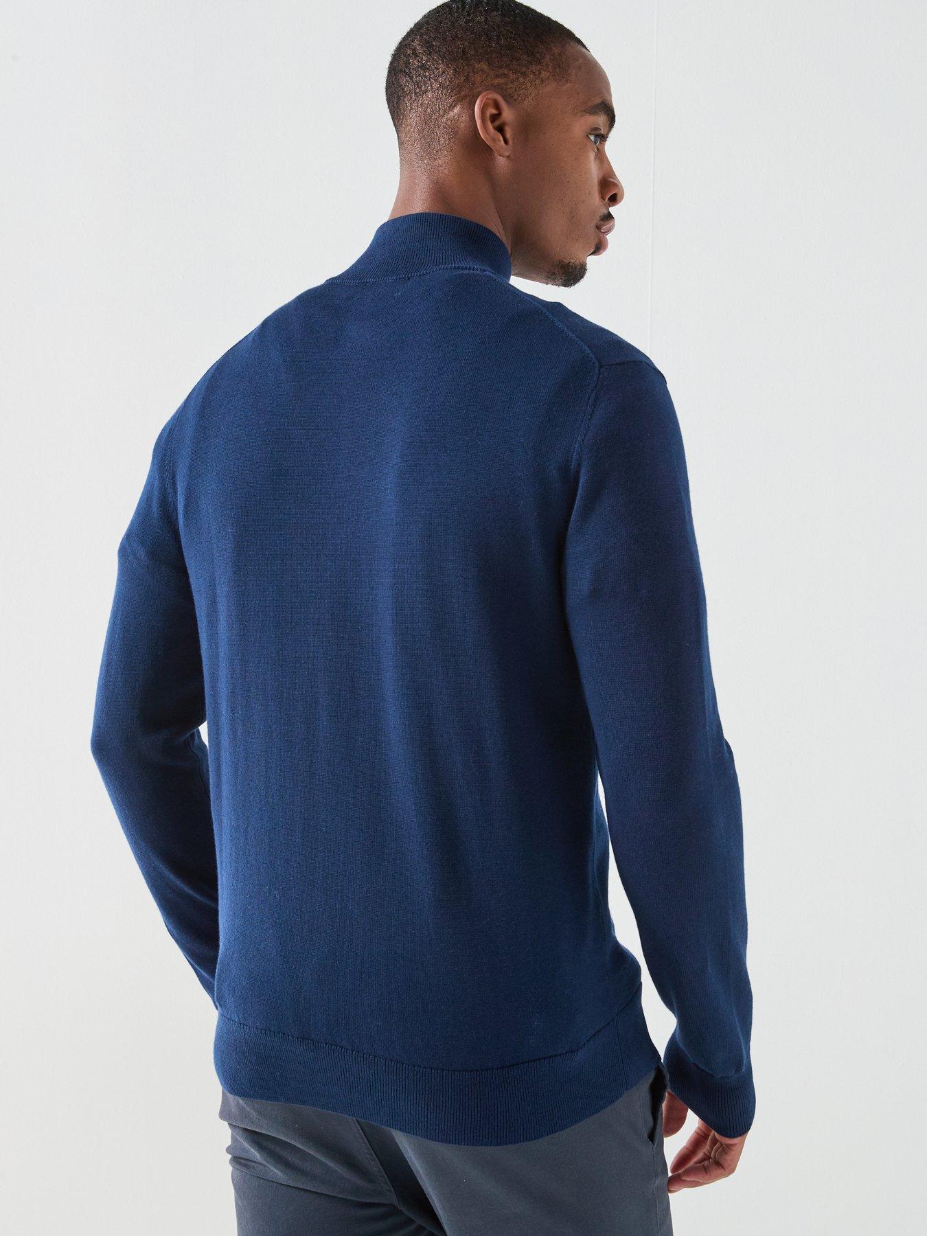 stillFront image of hackett-hackett-london-essential-cotton-14-zip-knitted-jumper-navy