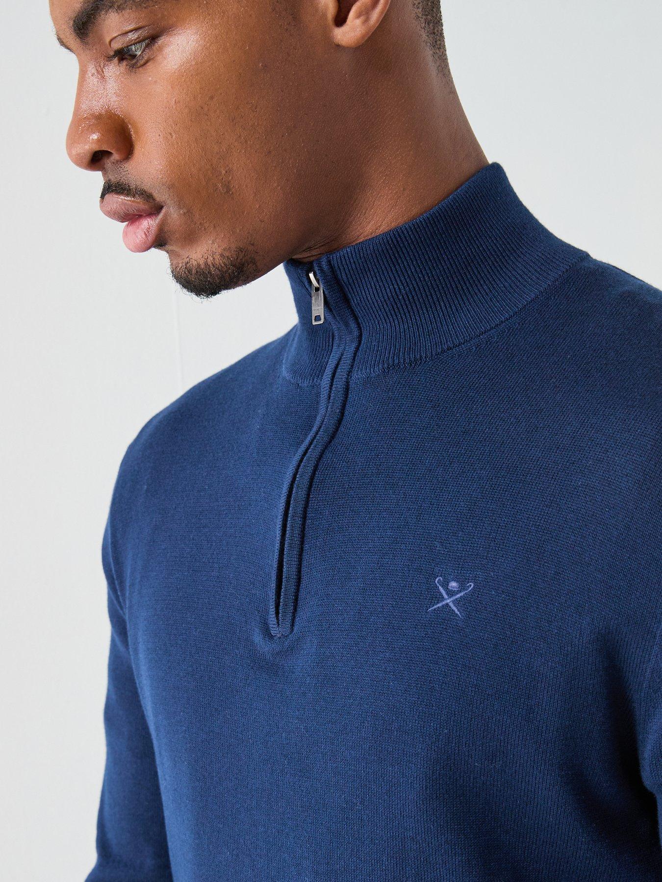  image of hackett-hackett-london-essential-cotton-14-zip-knitted-jumper-navy