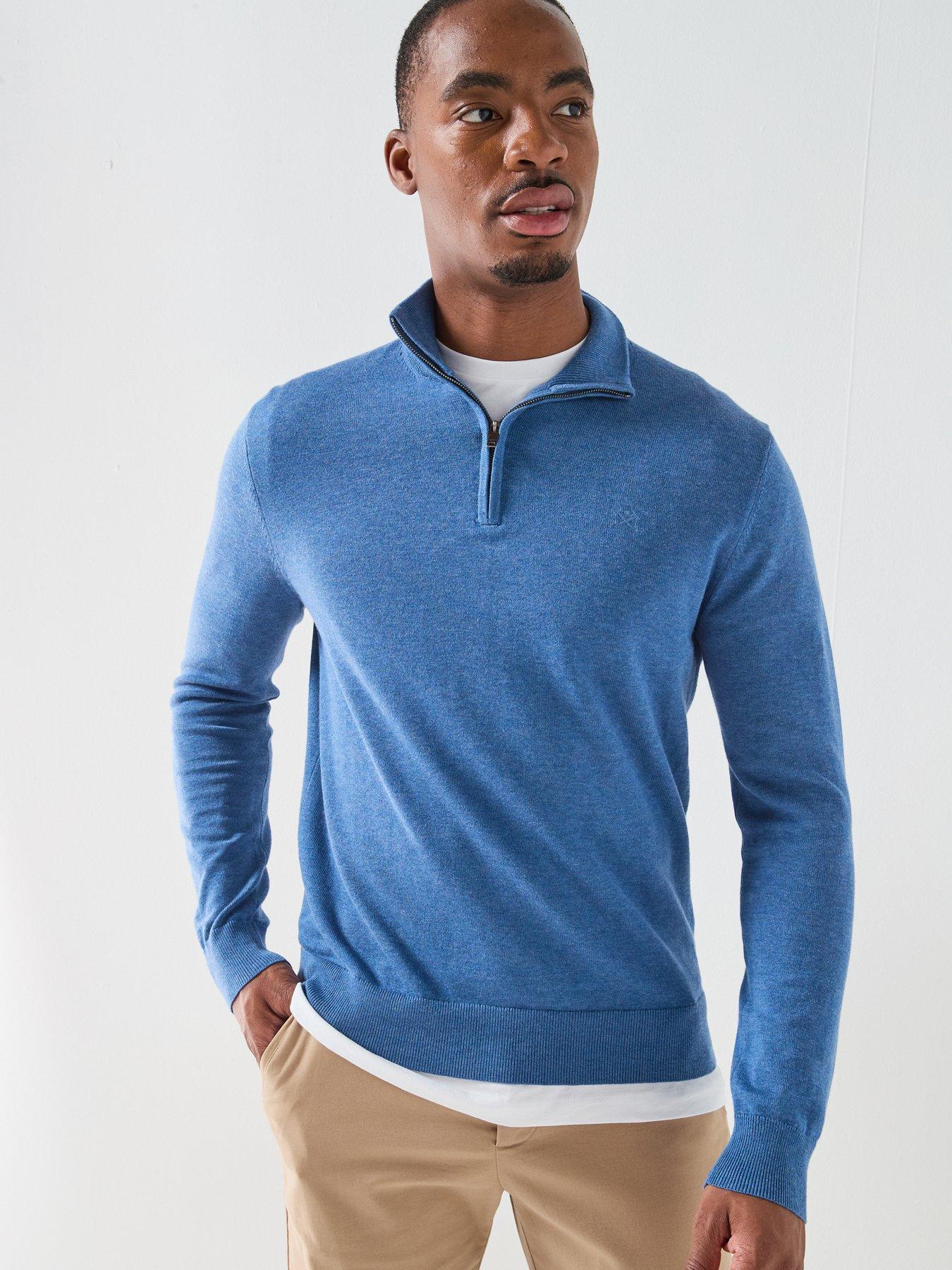Hackett Essential Cotton 1/4 Zip Knitted Jumper – Blue