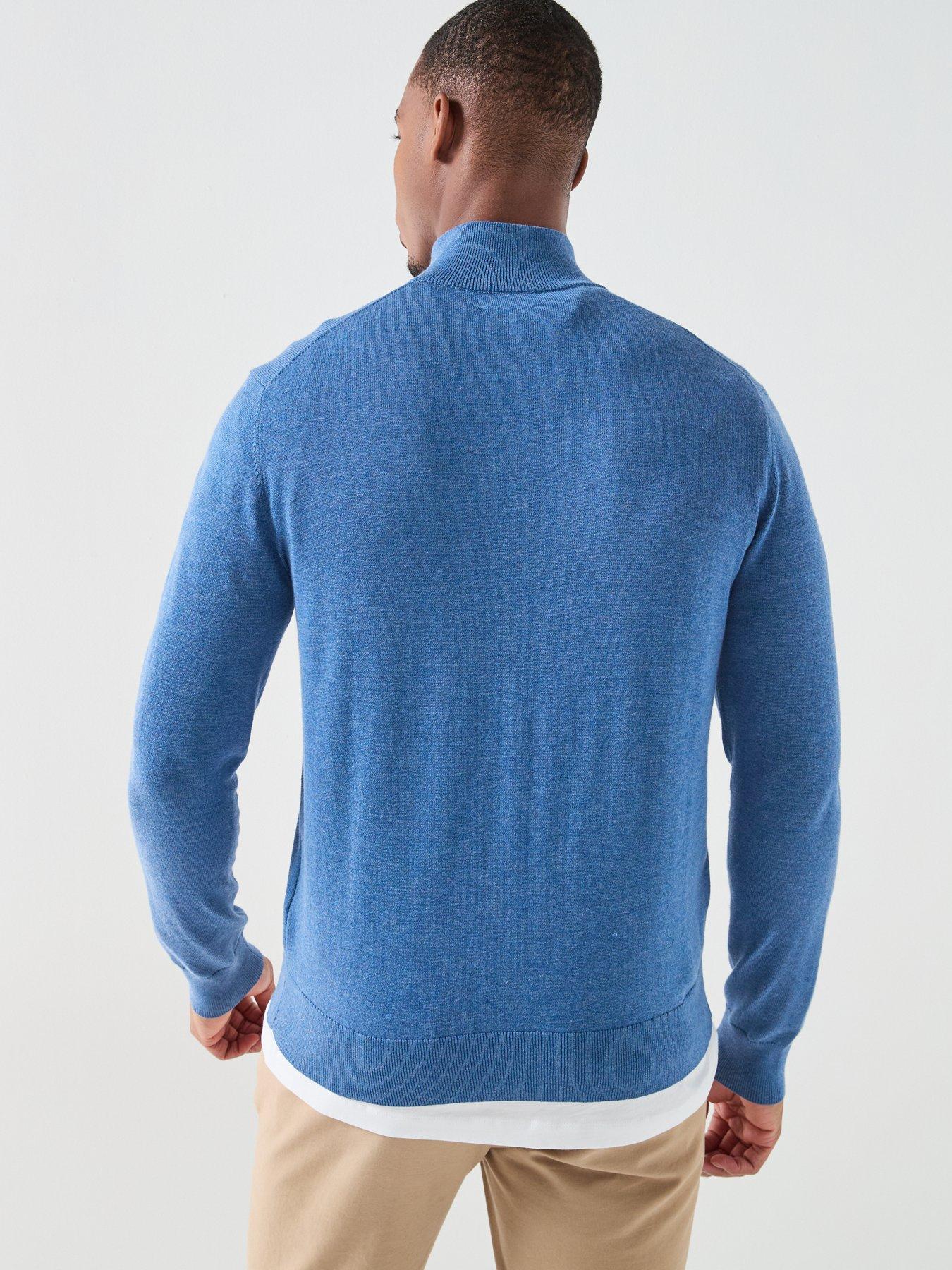 Image 2 of 6 of Hackett Hackett London Essential Cotton 1/4 Zip Knitted Jumper - Blue
