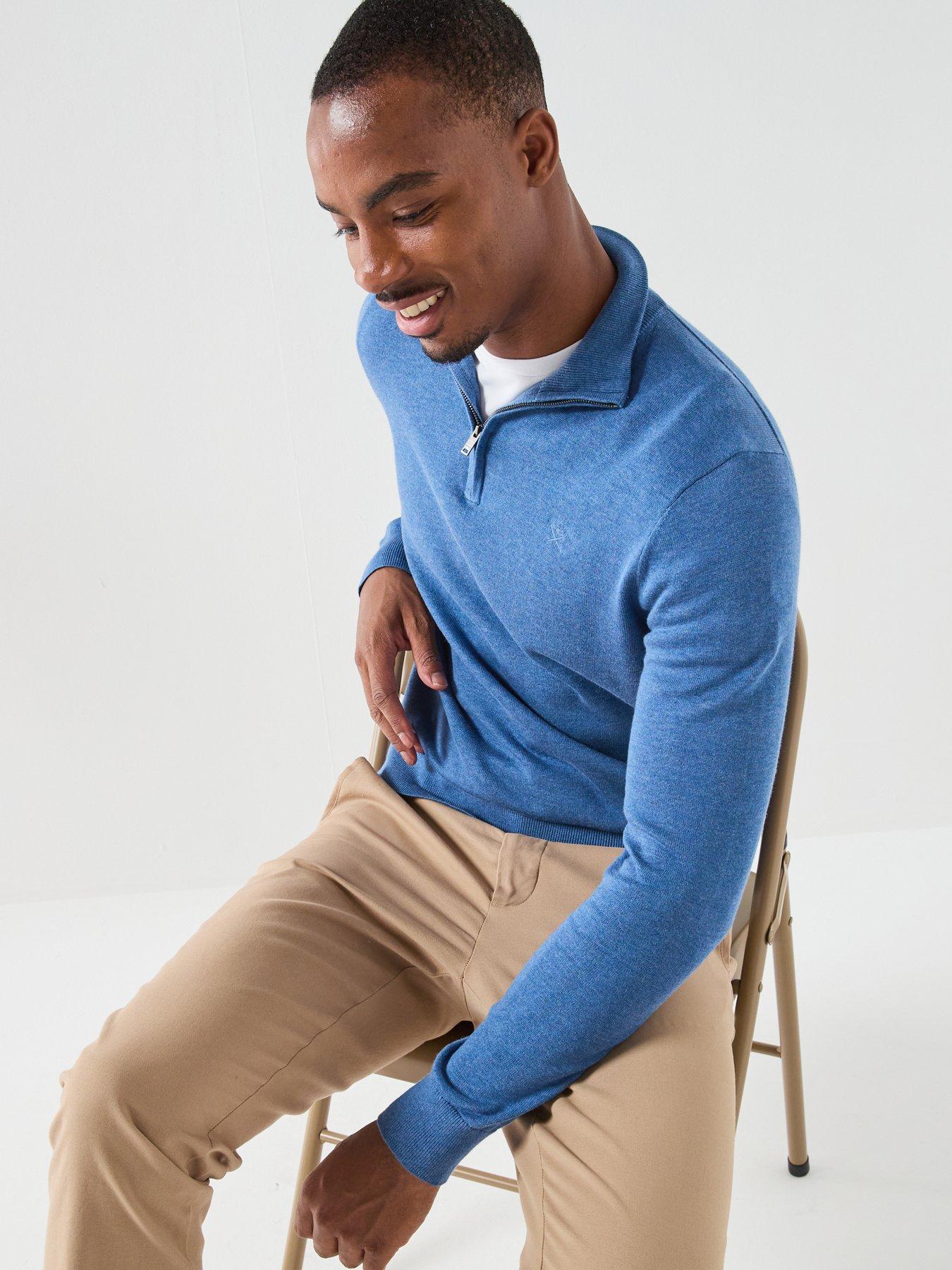 Image 4 of 6 of Hackett Hackett London Essential Cotton 1/4 Zip Knitted Jumper - Blue