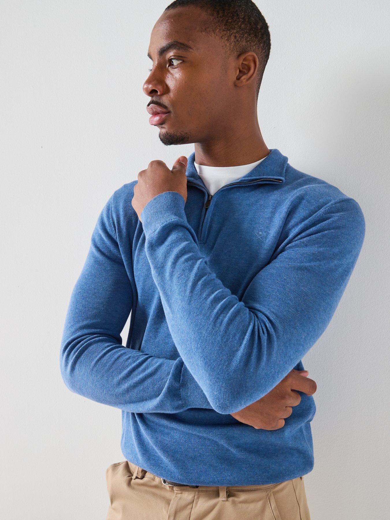 Image 5 of 6 of Hackett Hackett London Essential Cotton 1/4 Zip Knitted Jumper - Blue