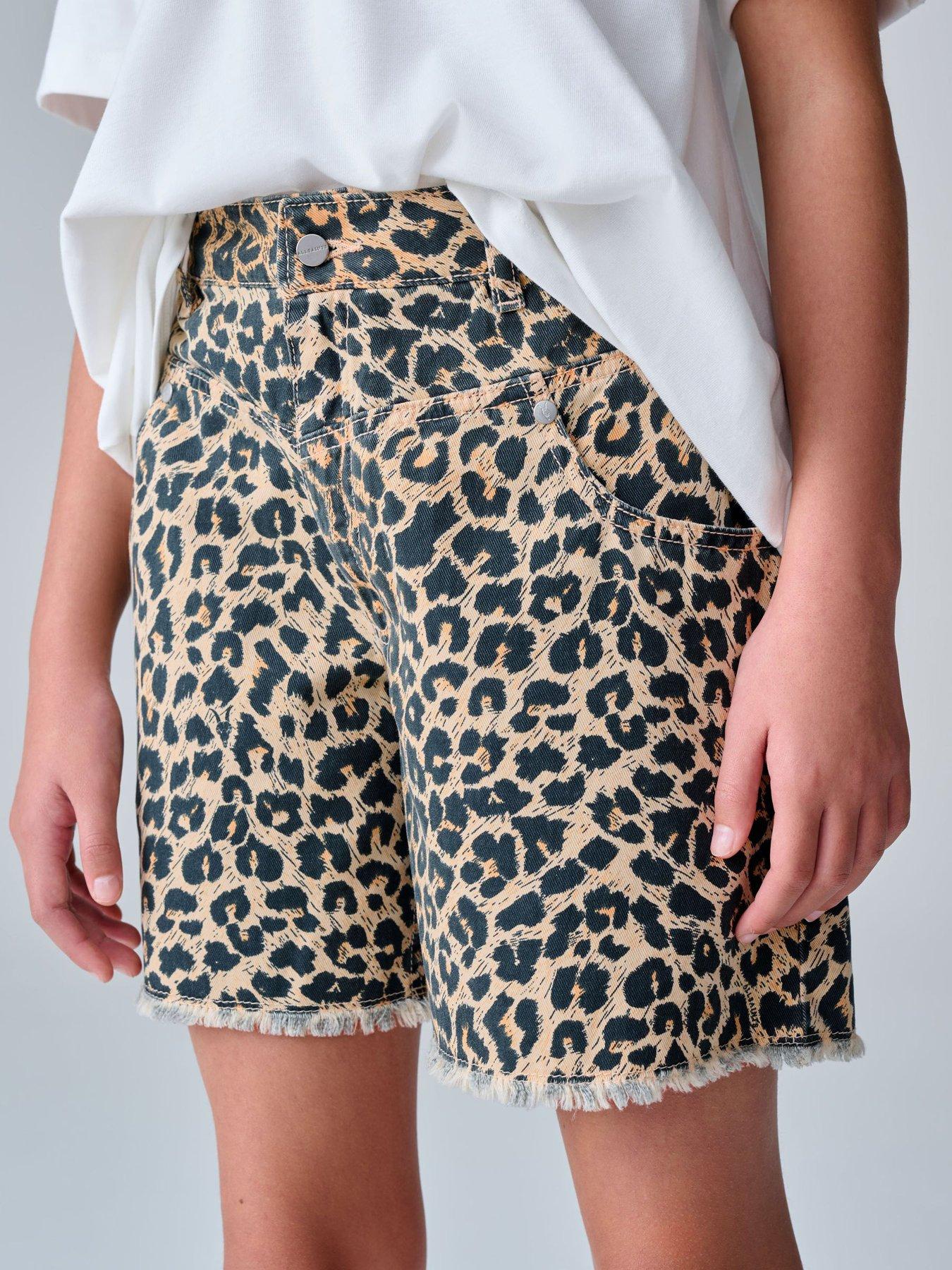 smALLSAINTS Older Girls Leopard Denim Shorts - Brown