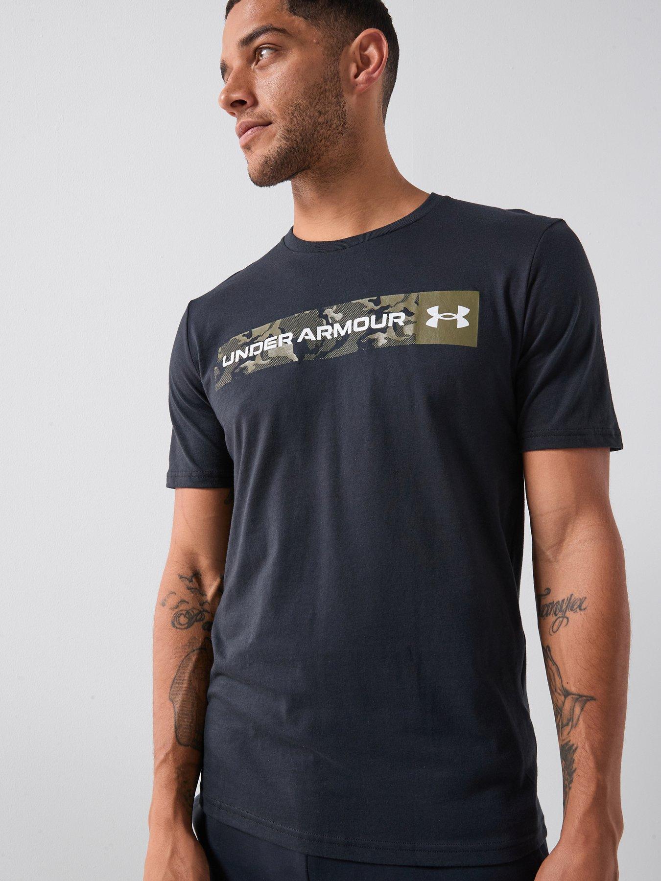 UNDER ARMOUR Mens Camo Chest Stripe Training T-Shirt - Black
