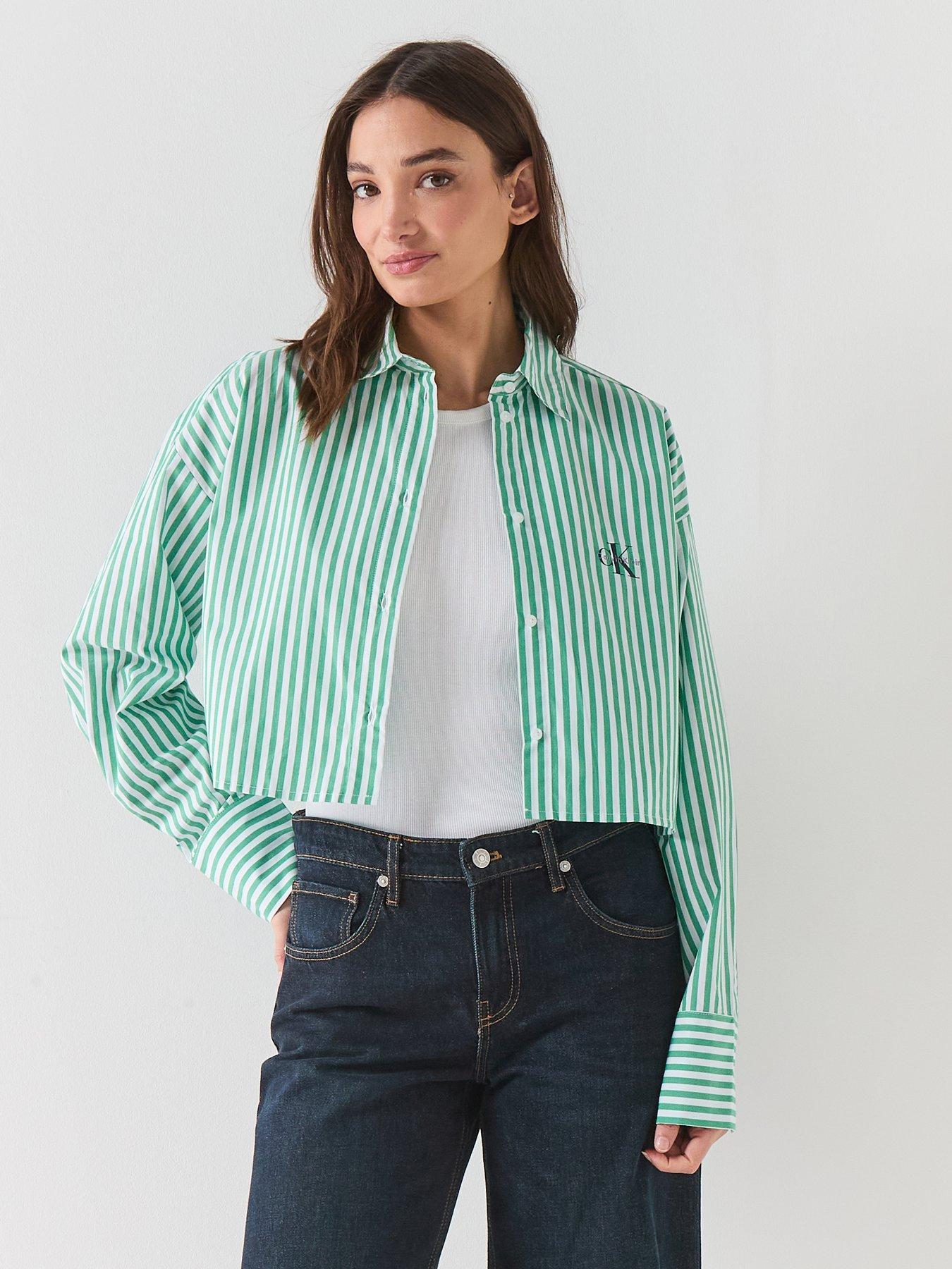 Image 1 of 6 of Calvin Klein Cropped Poplin Shirt