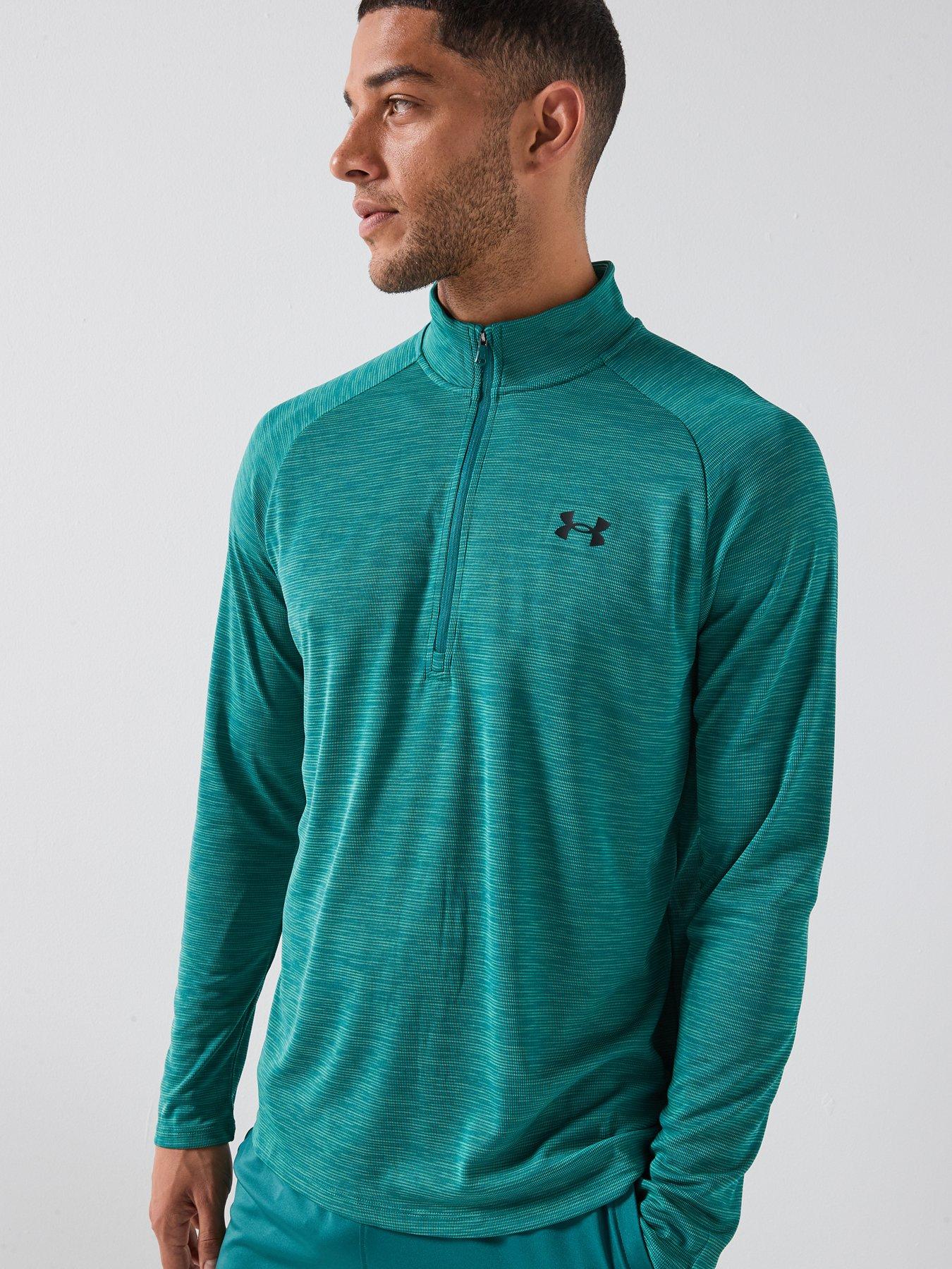 front image of under-armour-mens-training-tech-12-zip-green