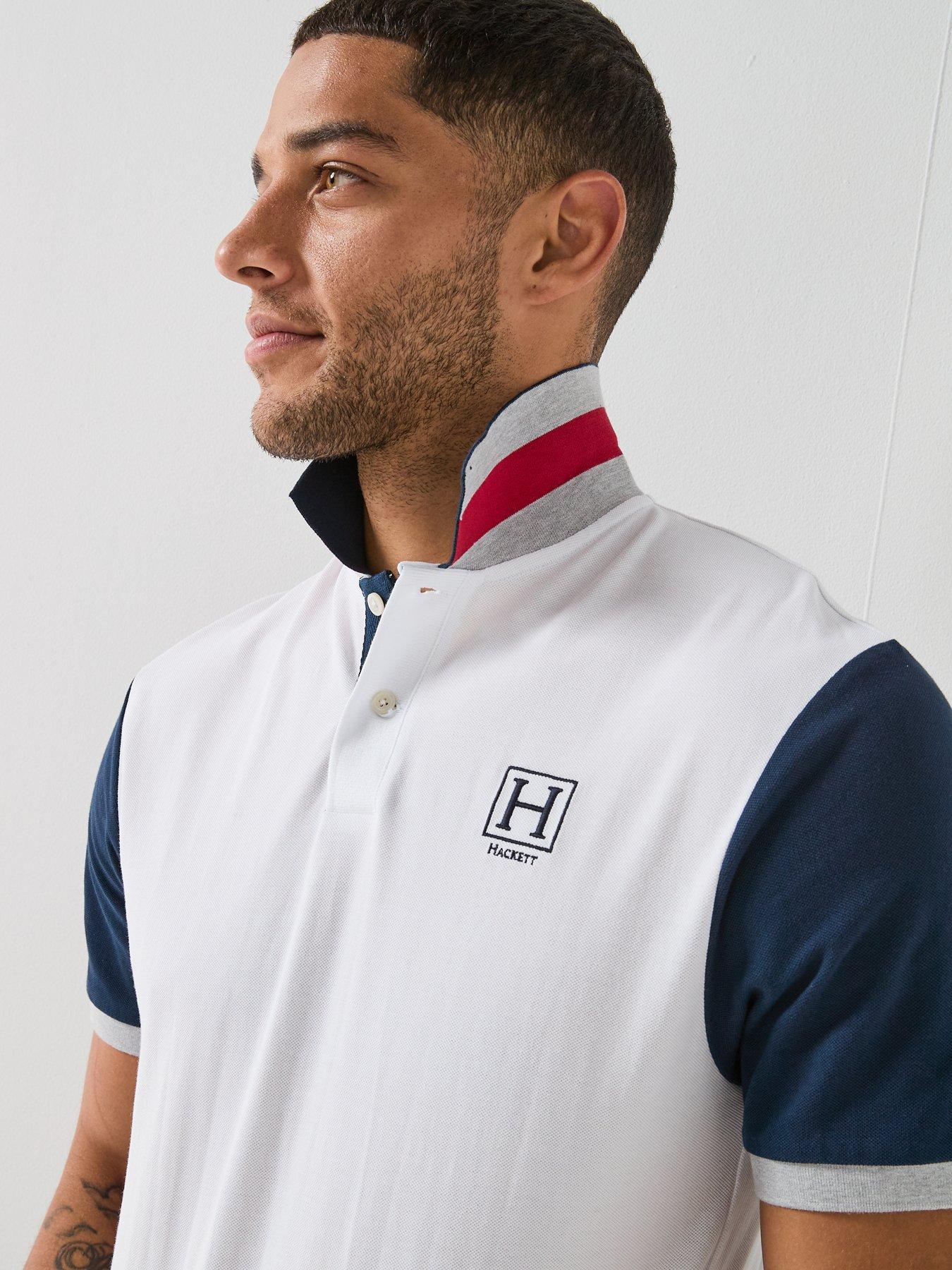 Image 4 of 4 of Hackett Heritage Quad Back Graphic Polo Shirt - White