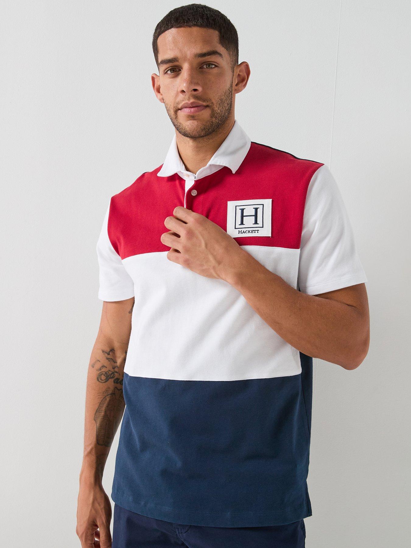 Hackett Heritage Bar Stripe Rugby Polo Shirt - Red
