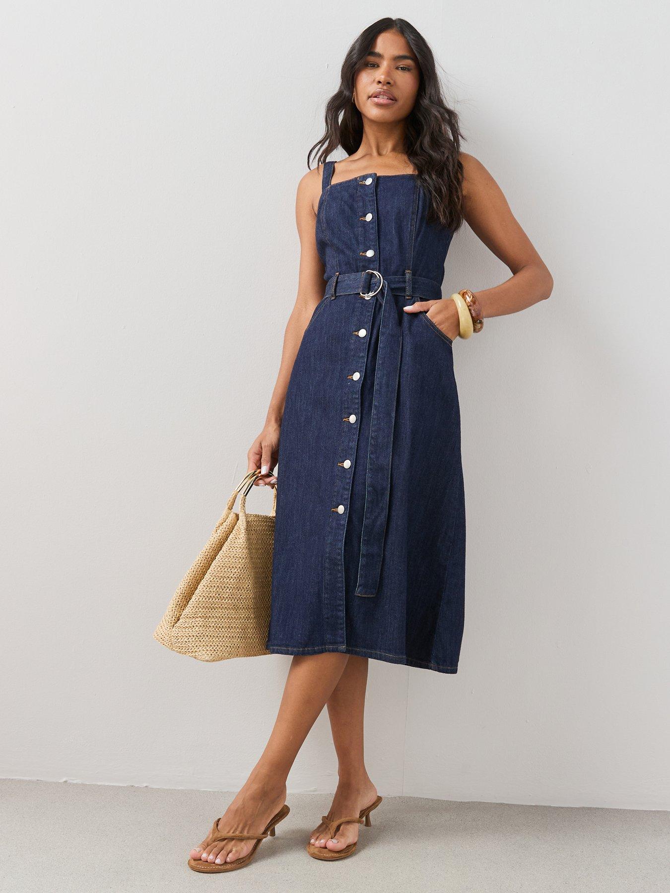 The Very Collection Denim Midi Dress With Belt - Dark Wash
