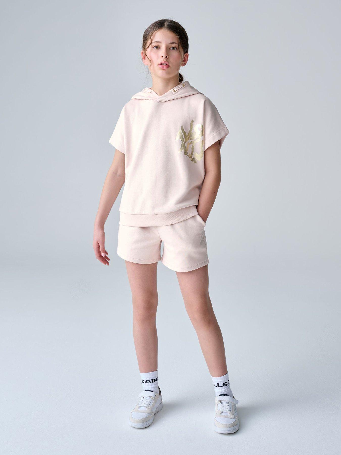 smALLSAINTS Older Girls Orlando Back Print Oversized Short Sleeve Hoodie Set - Light Pink