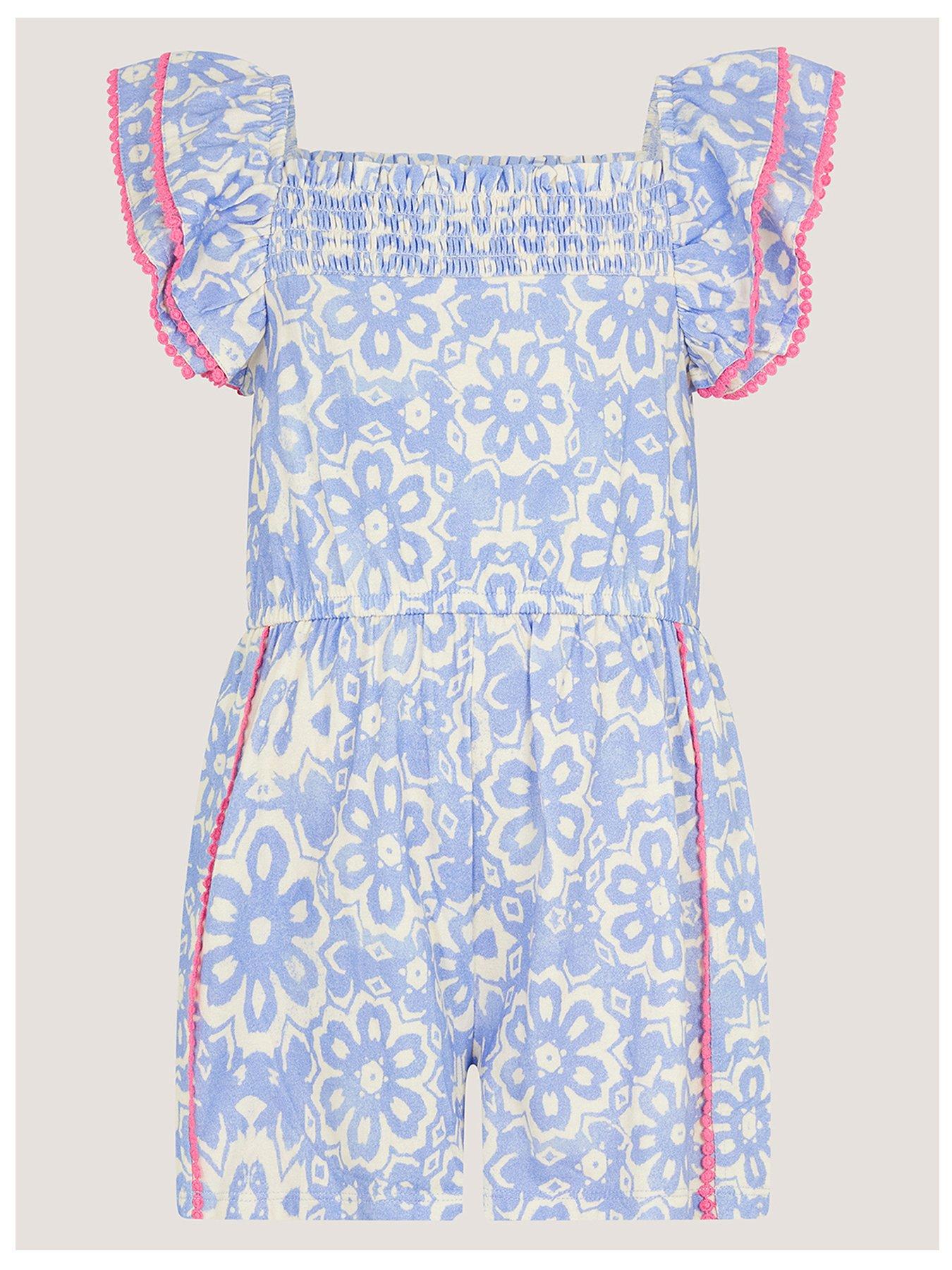 Monsoon Girls Batik Playsuit - Navy