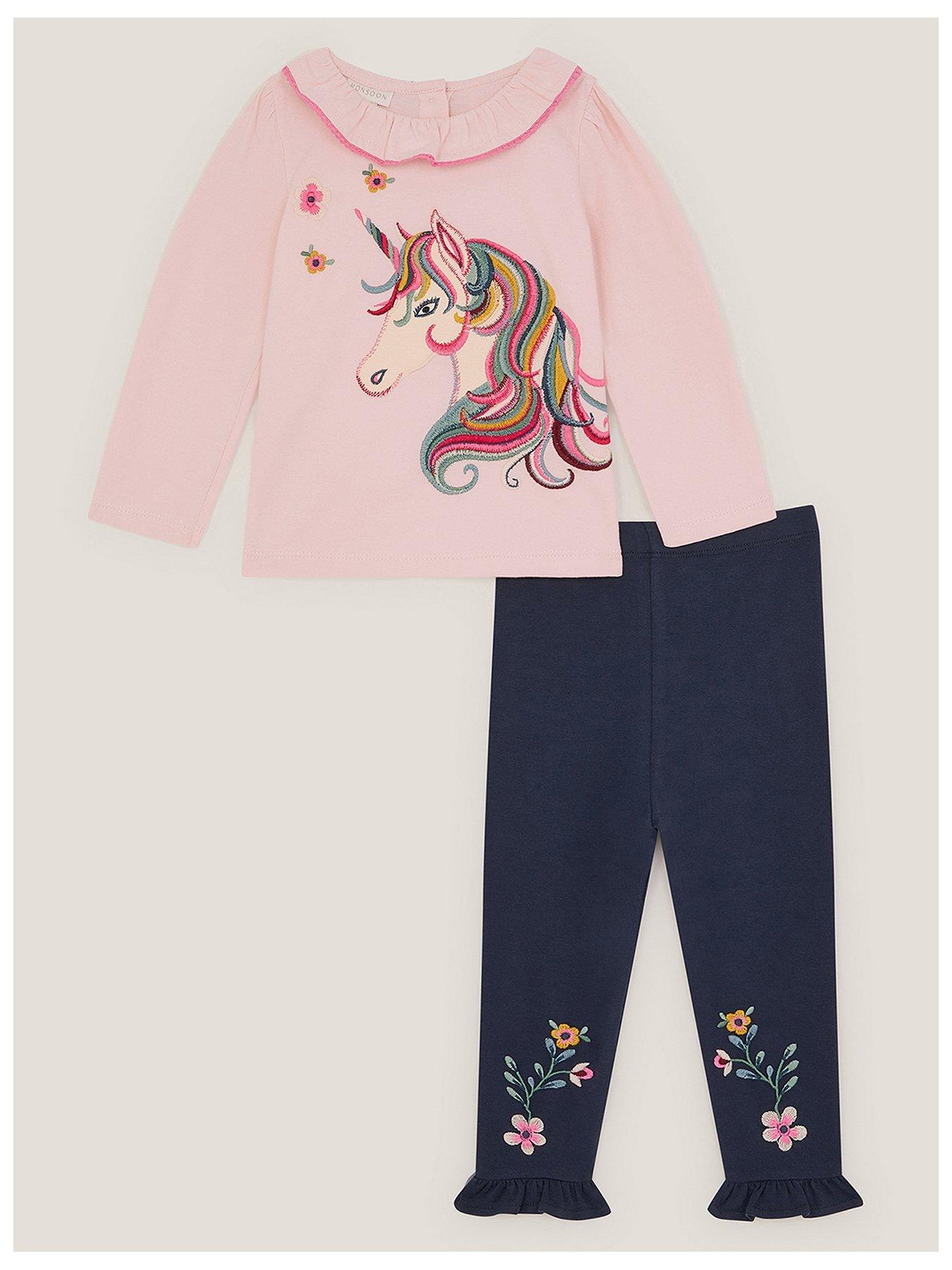 Image 2 of 4 of Monsoon Baby Girls Unicorn Top &amp; Leggings Set - Pink
