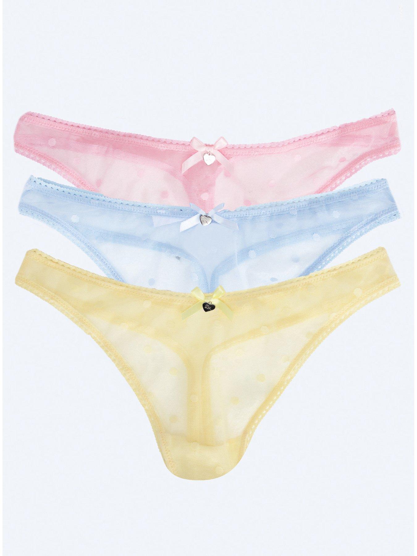 Boux Avenue Pack Of 3 Tilly Cotton High Leg Thongs - Powder Blue/powder Pink/butter Yellow
