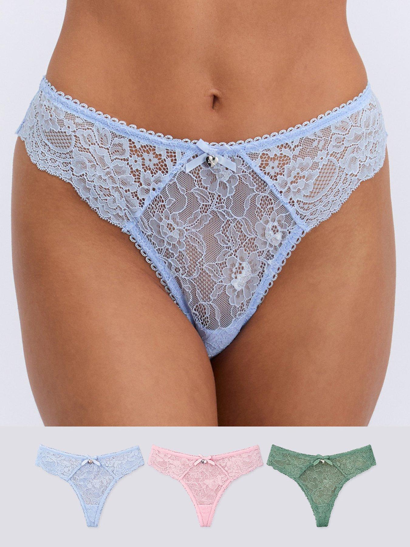 Boux Avenue Maia Pack Of 3 Lace Thongs - Clover Green/pink/blue