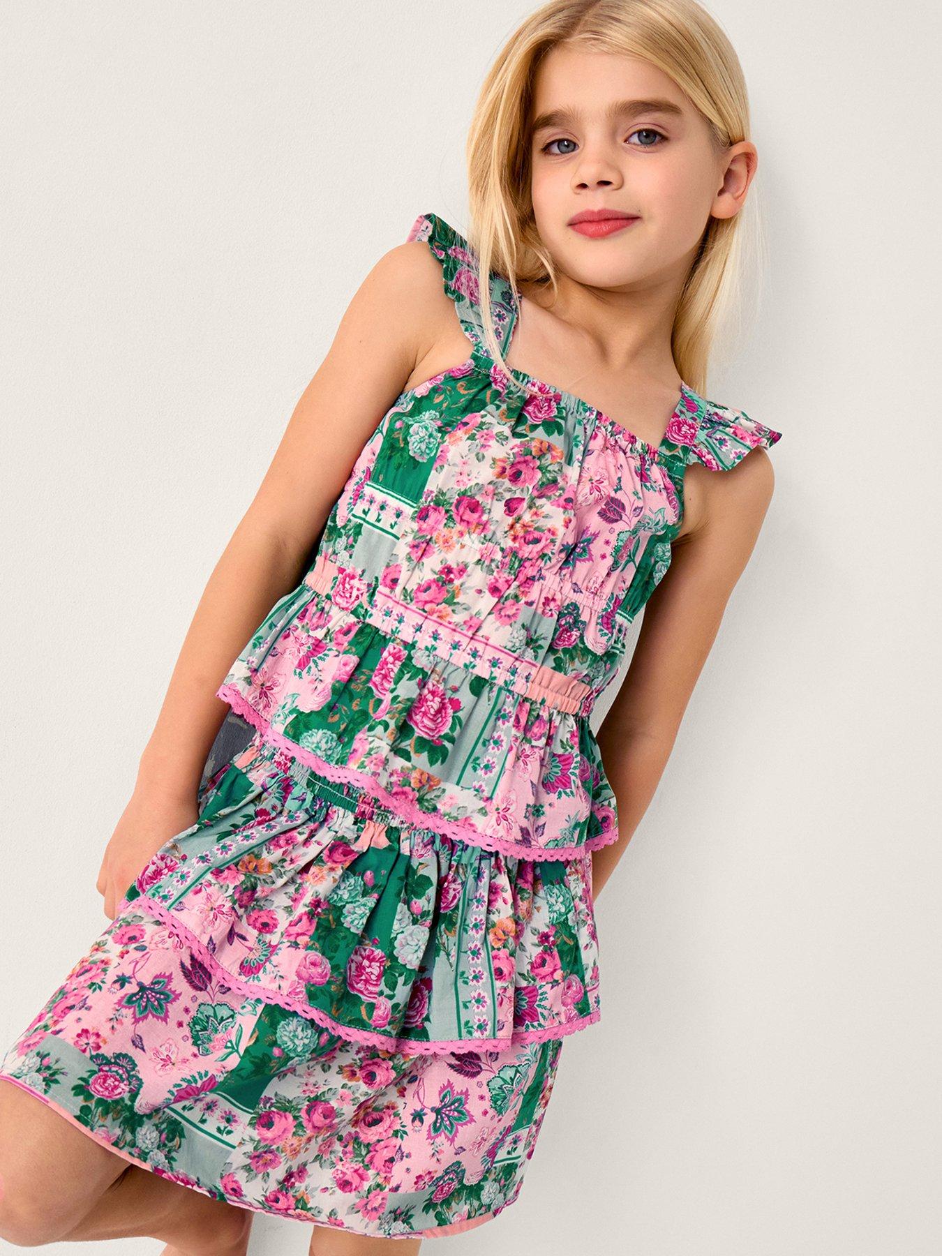 Image 1 of 4 of Monsoon Girls Patchwork Floral Skirt Set - Green