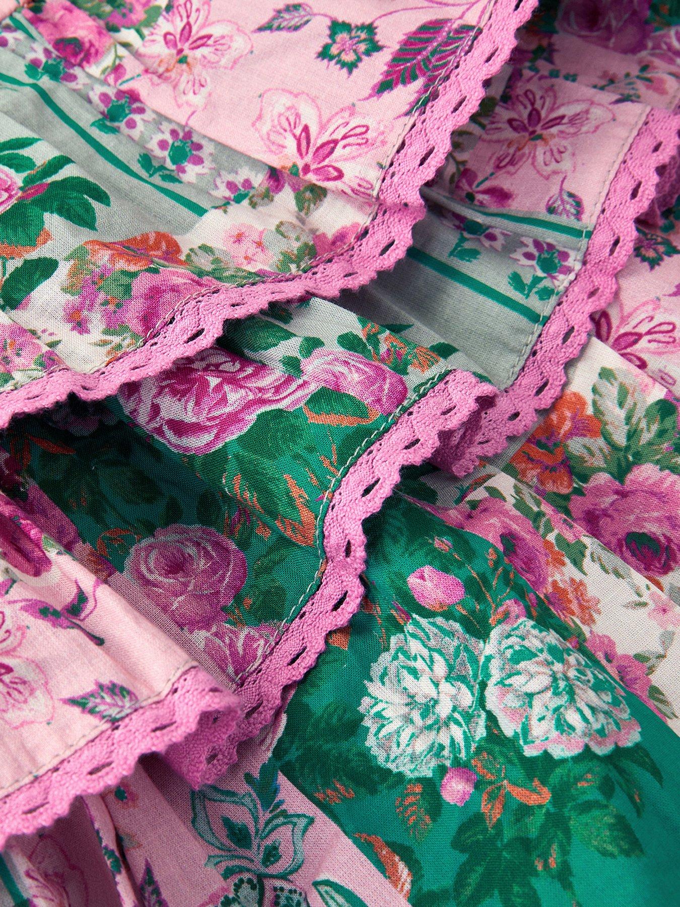 Image 4 of 4 of Monsoon Girls Patchwork Floral Skirt Set - Green