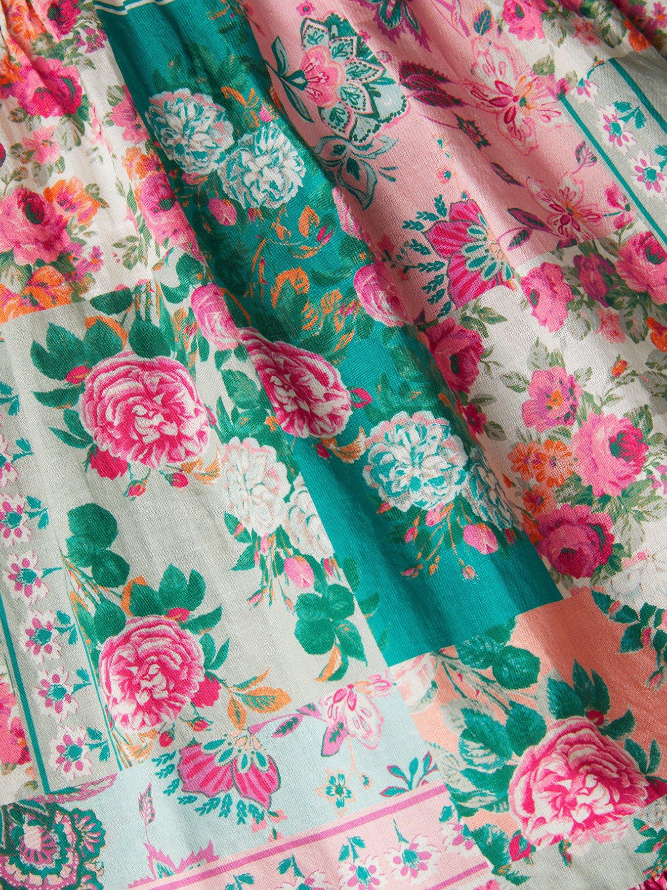 Image 4 of 4 of Monsoon Girls Patchwork Shirred Dress - Pink