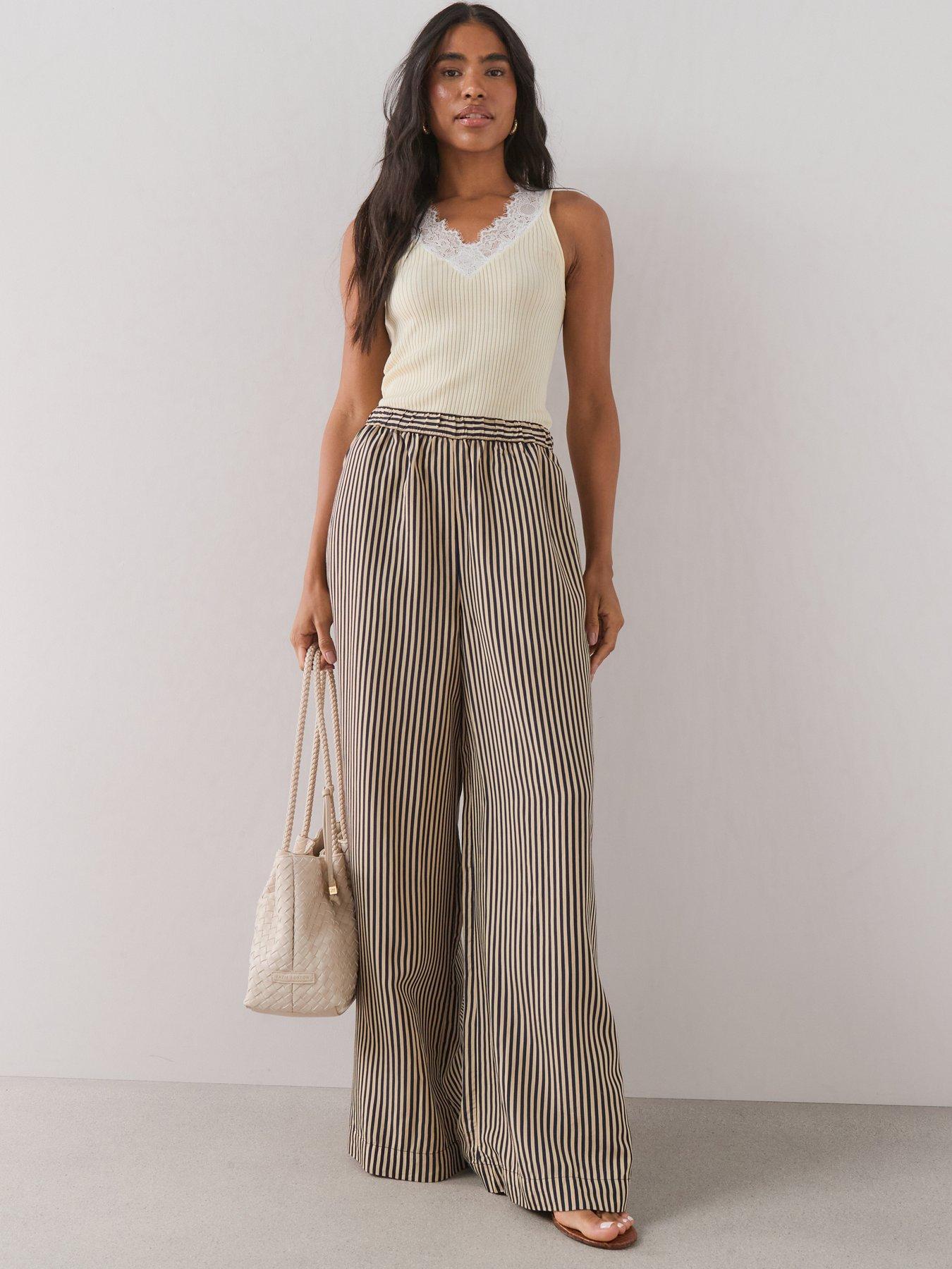 The Very Collection Casual Wide Leg Stripe Trousers - Multi
