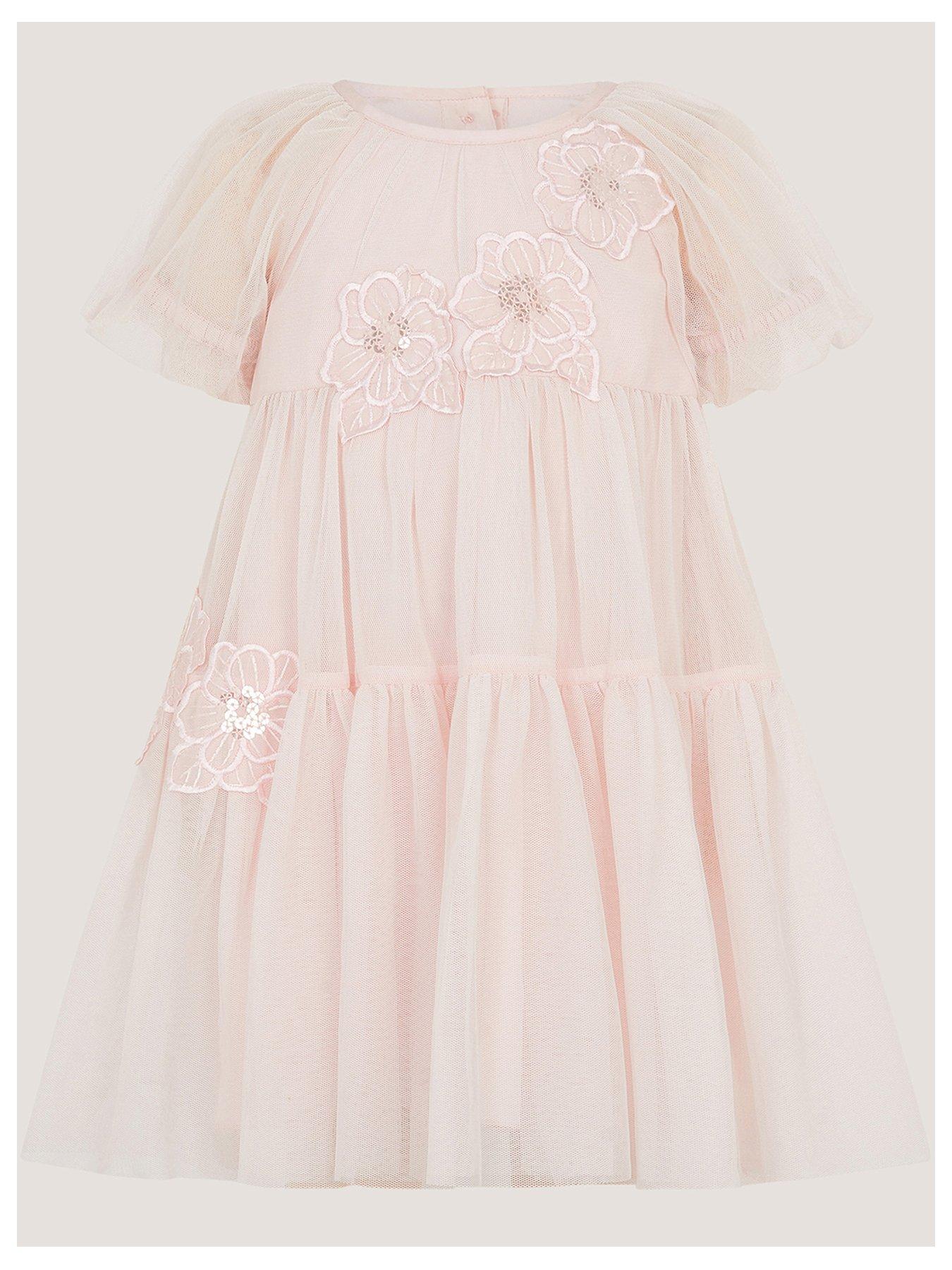 Monsoon Baby Girls Leila Embroidered Tulle Party Dress - Light Pink