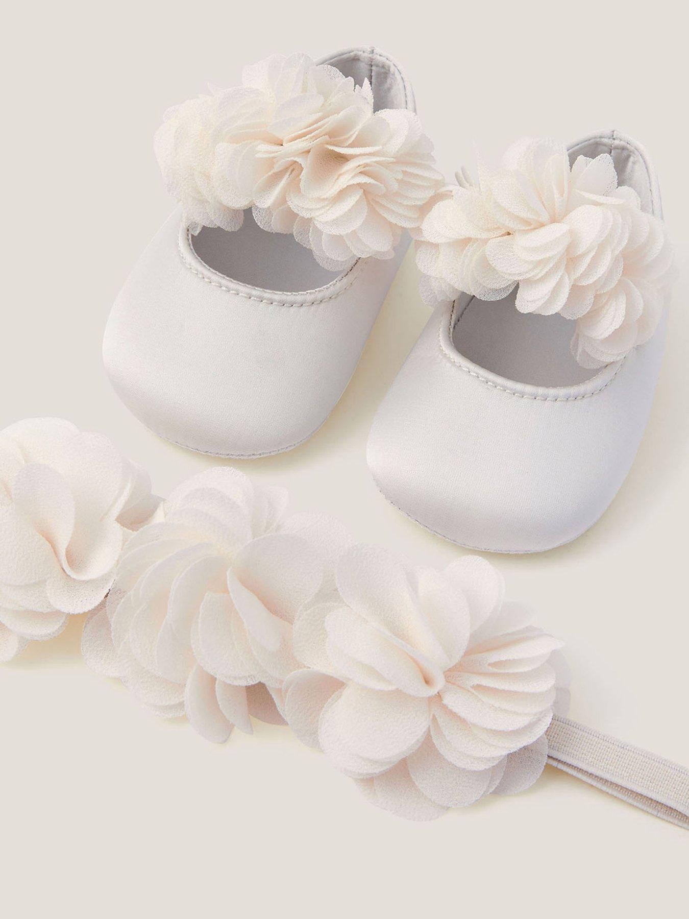 Image 3 of 3 of Monsoon Baby Girls Pom Flower Bootie And Bando Set - Cream