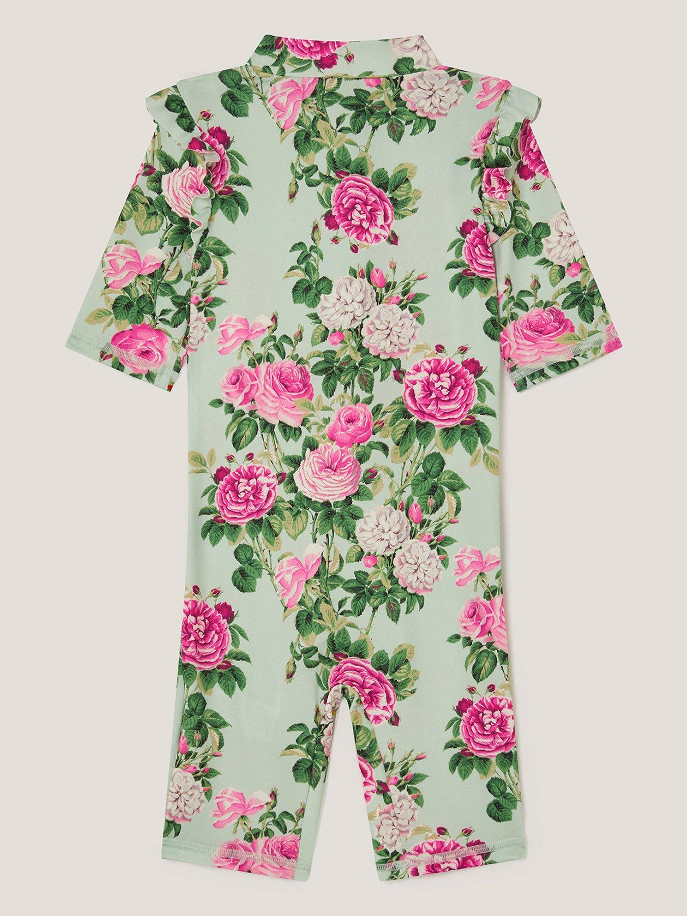 Image 2 of 3 of Monsoon Baby Girls Vintage Floral UPF Swimsuit - Green