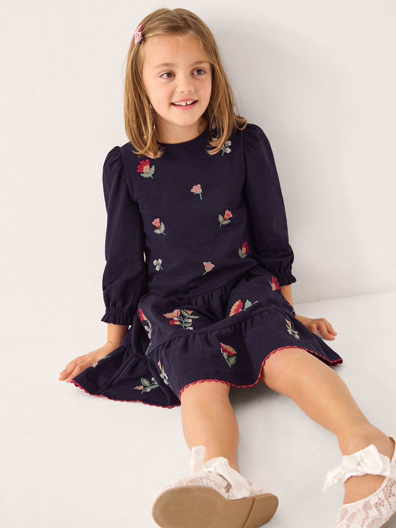 Monsoon Girls Floral Tiered Dress - Navy
