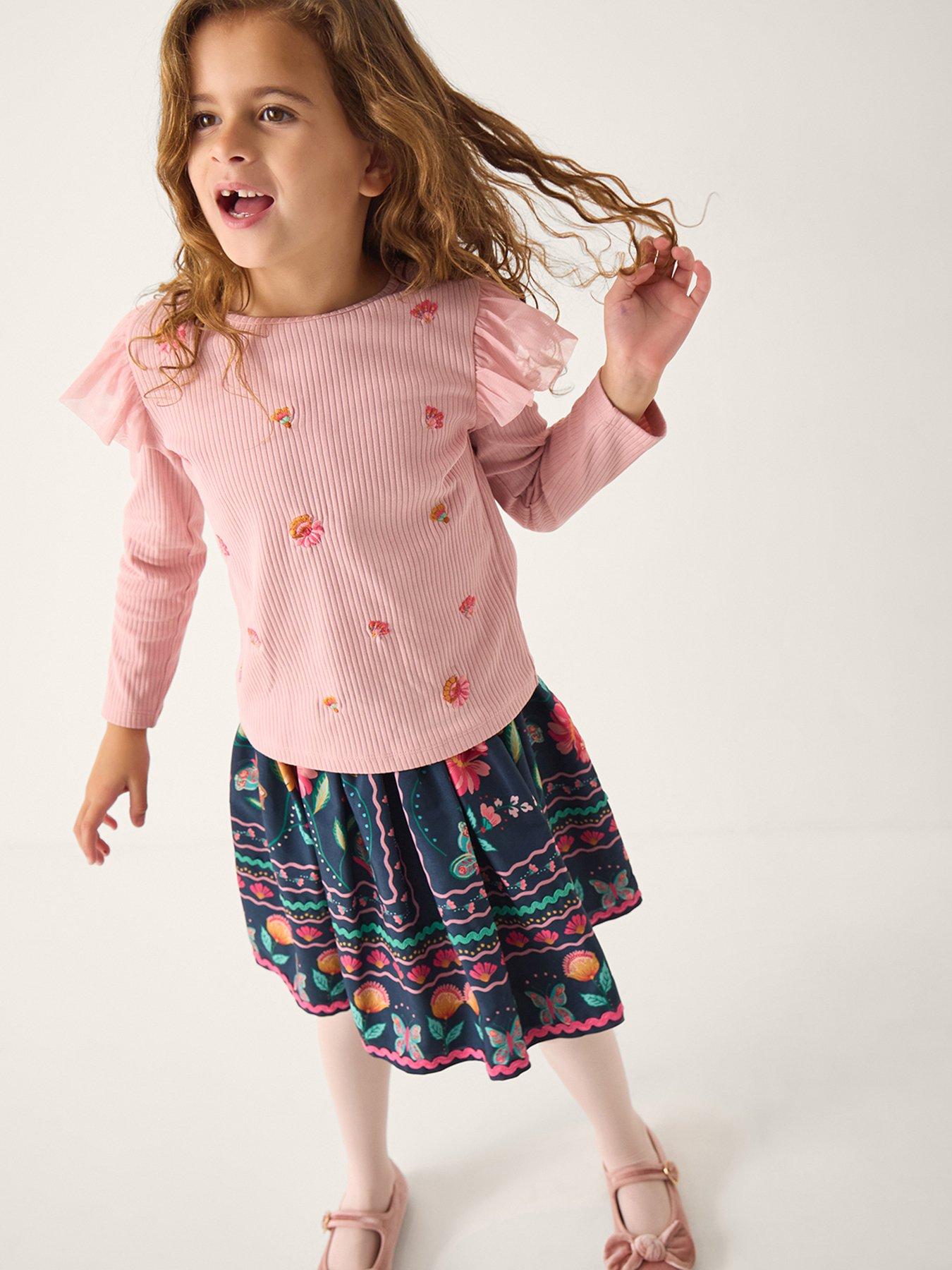 Monsoon Girls Long Sleeve Aurelia Rib Top Set - Navy