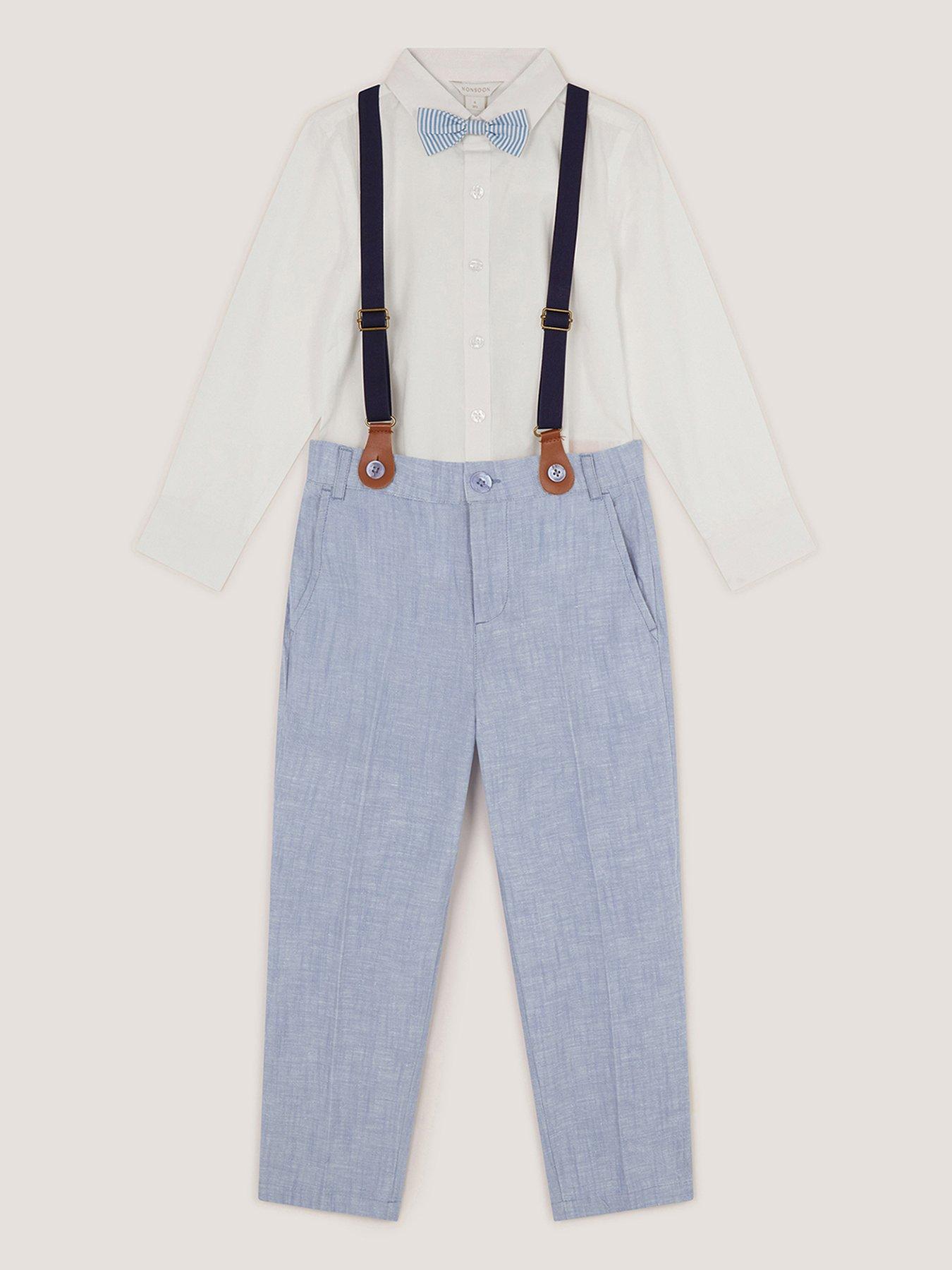 Image 1 of 3 of Monsoon Boys Aiden 3 Piece Suit Set with Braces - Blue
