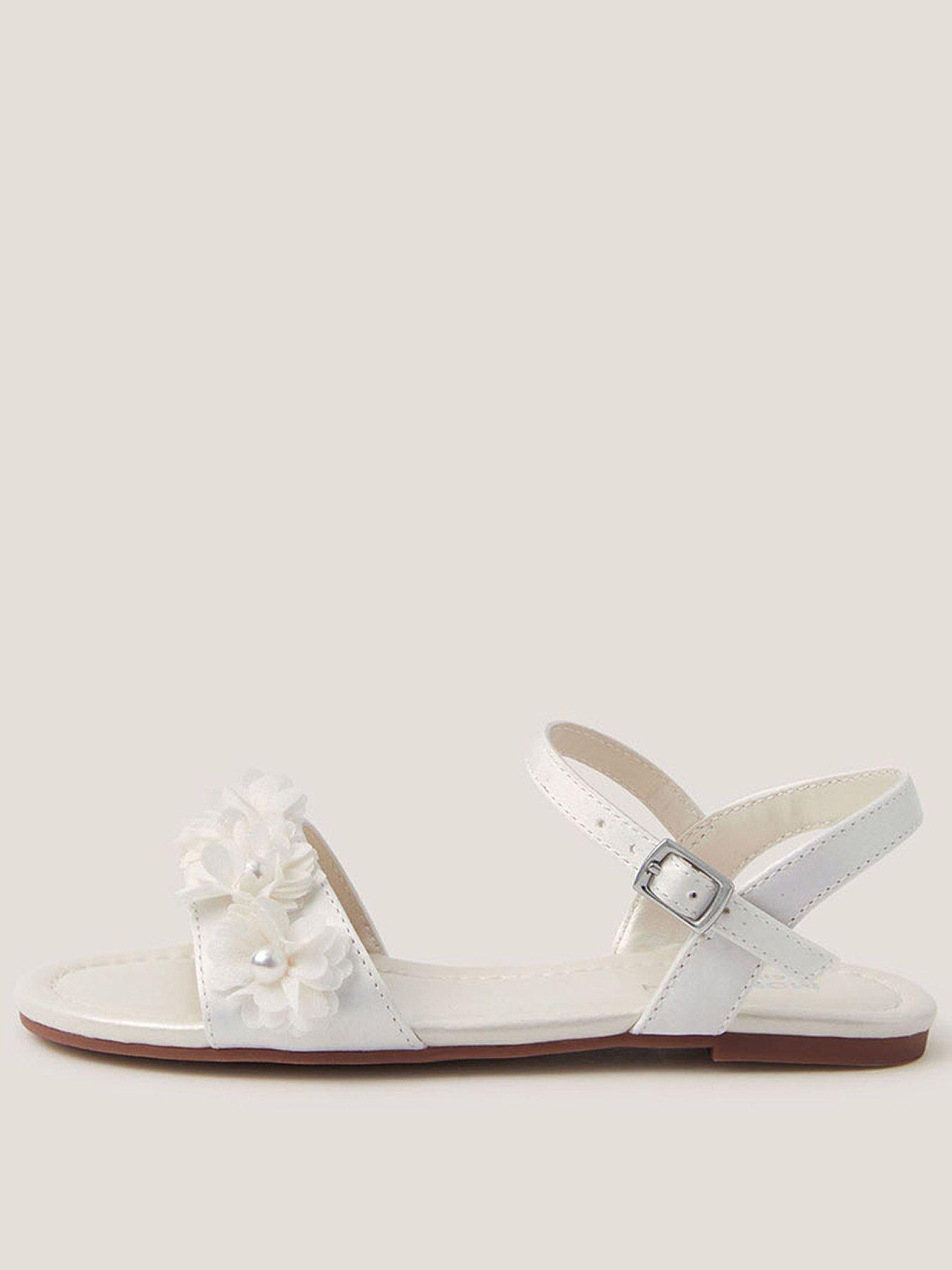 Monsoon Girls Pearly Pom Flower Sandals - Cream