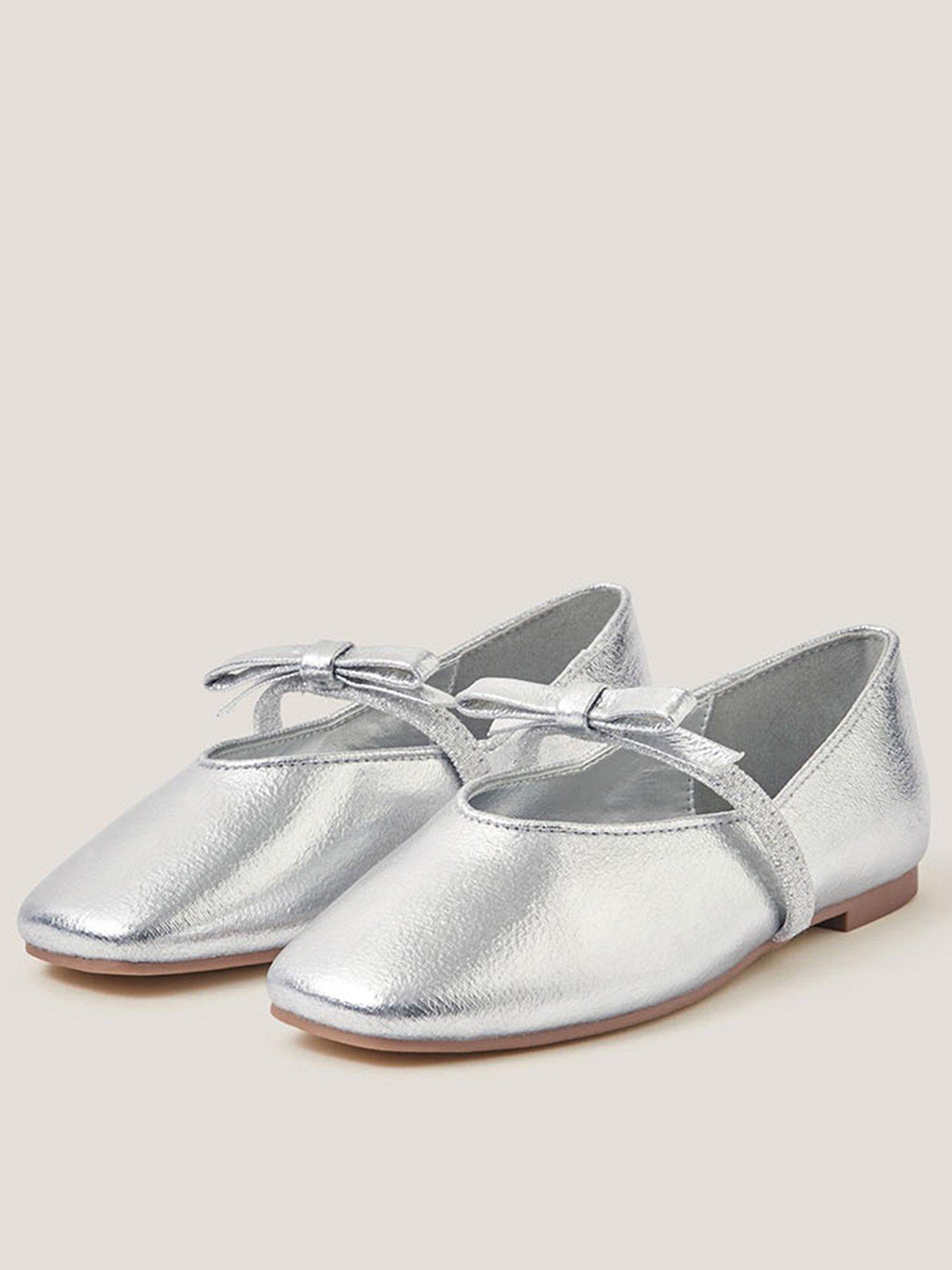 Monsoon Girls Metallic Patent Bow Flat Shoes - Silver