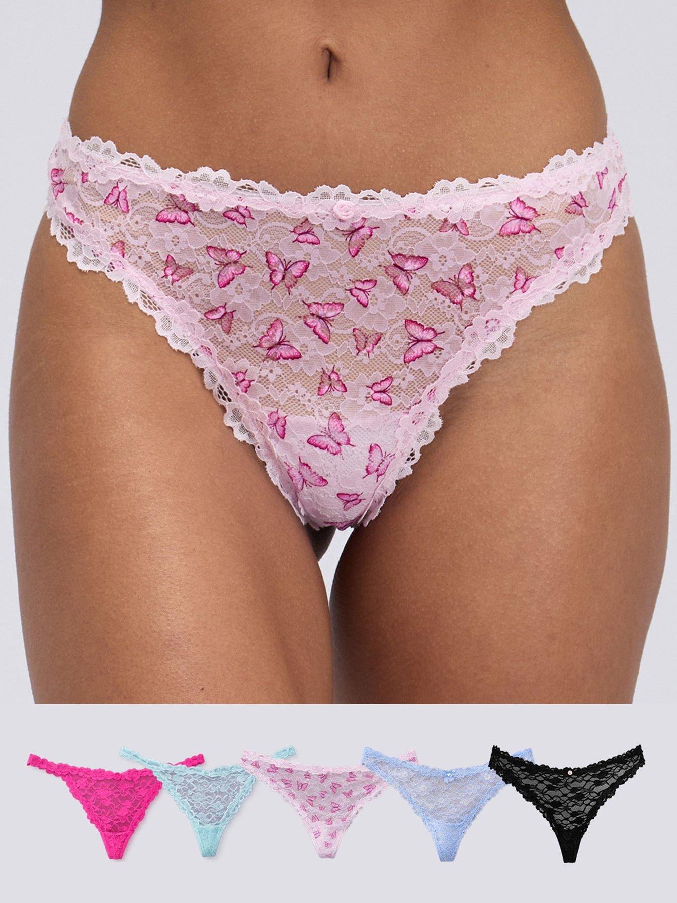 Boux Avenue Pack Of 5 Brooke High Leg Thong - Pink/Black/Ivory/Powder Blue/Ice Blue