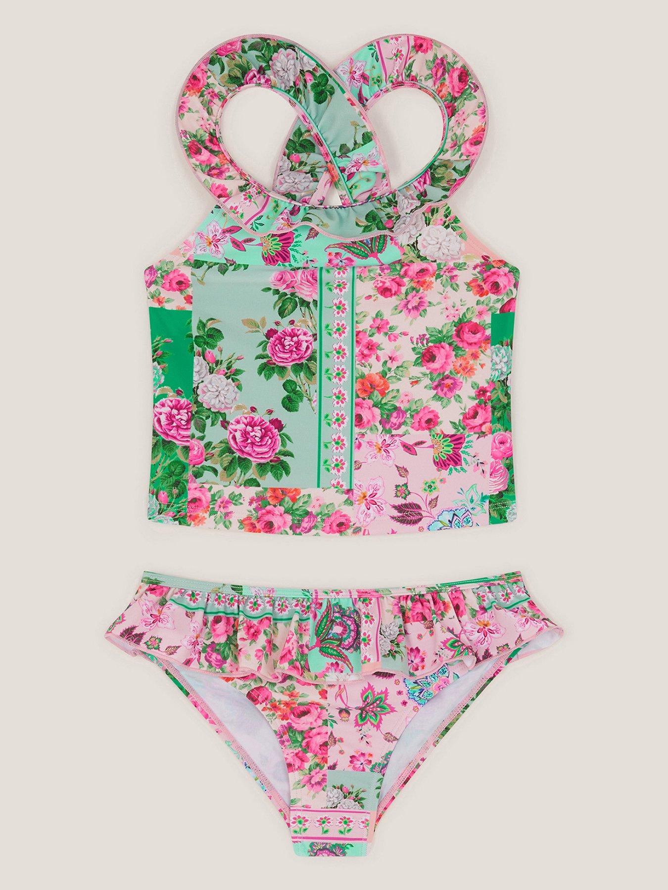  image of monsoon-girls-patchwork-frill-tankini-green