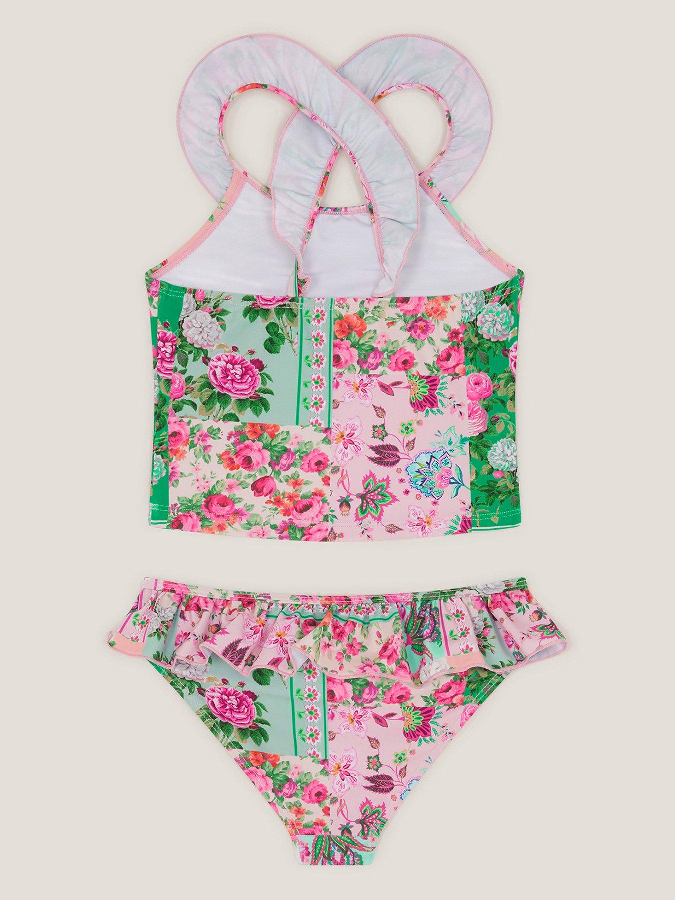 image of monsoon-girls-patchwork-frill-tankini-green