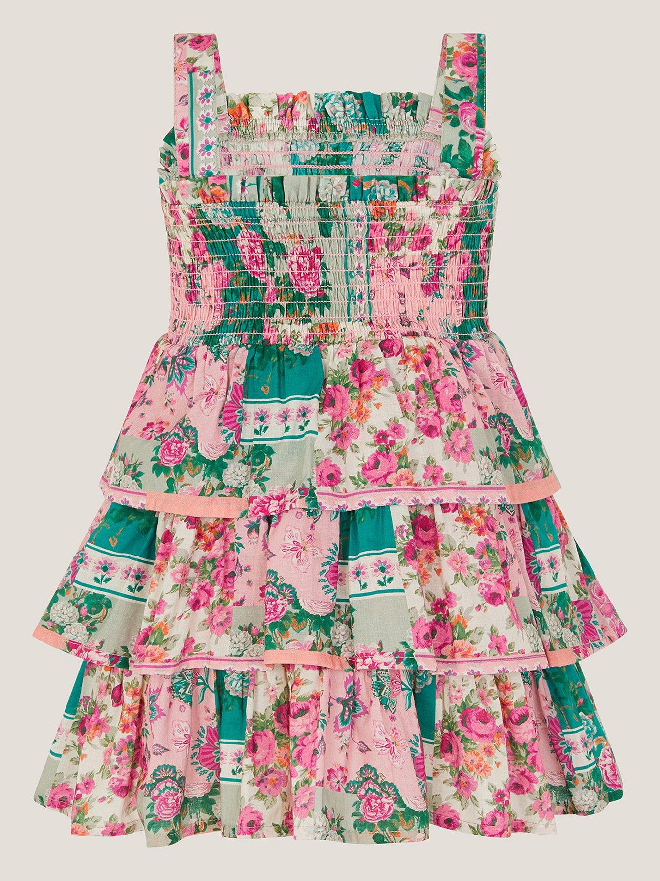 Image 2 of 3 of Monsoon Baby Girls Patchwork Dress - Green