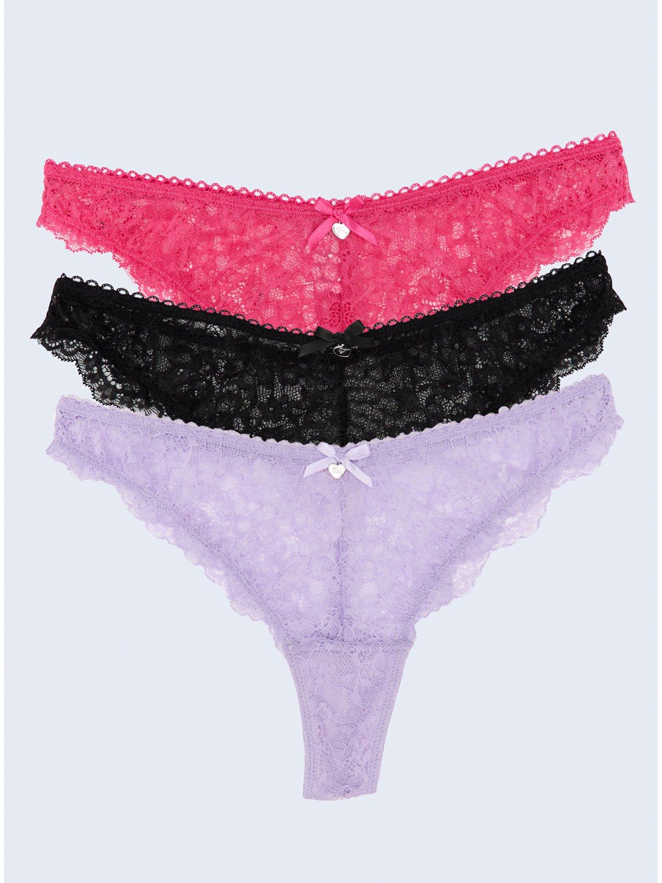 Boux Avenue Pack Of 3 Lace Cheeky Brazilian Briefs - Black/lavender Blush/lipstick
