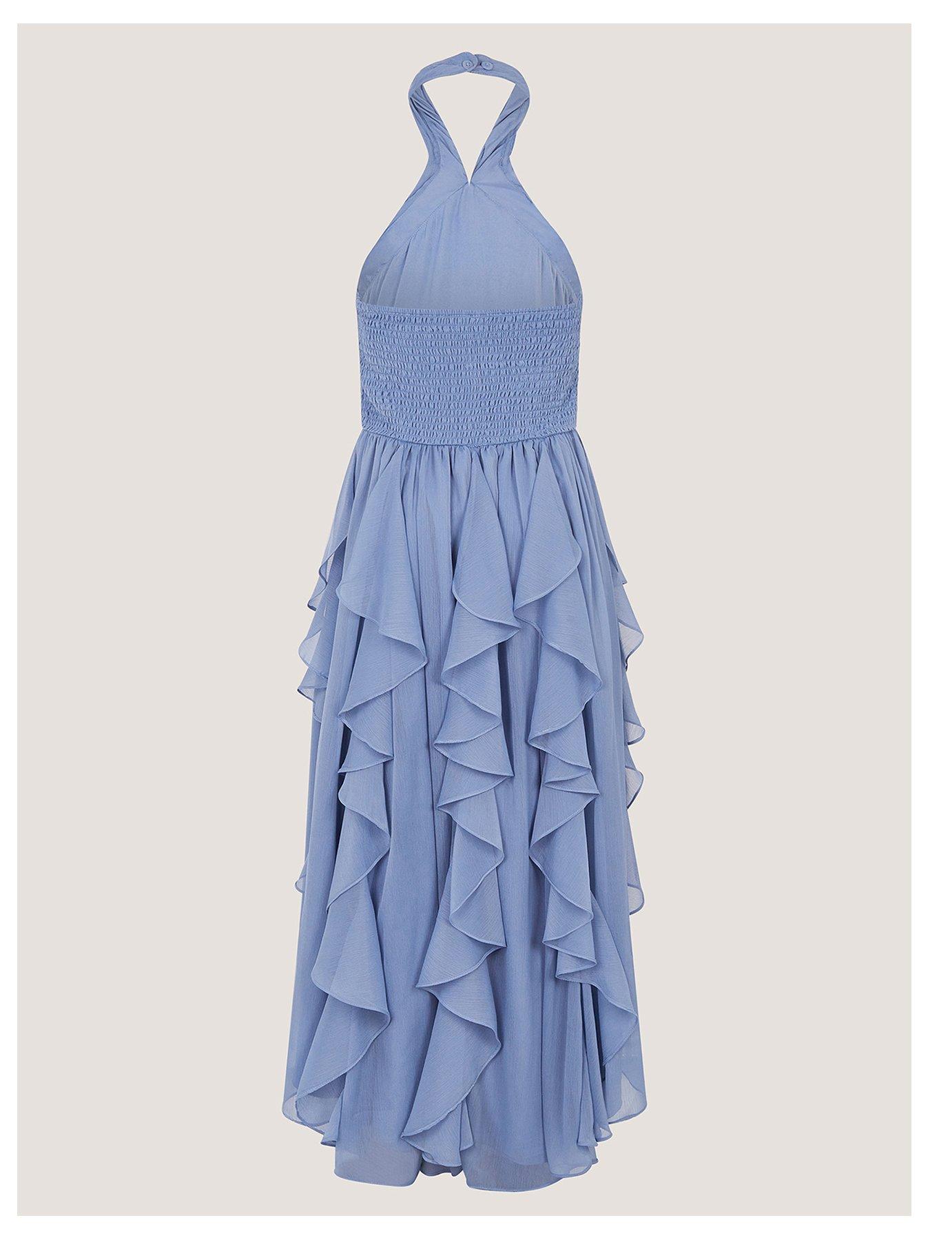 Monsoon Girls Arizona Halter Waterfall Prom Dress - Light Blue | Littlewoods