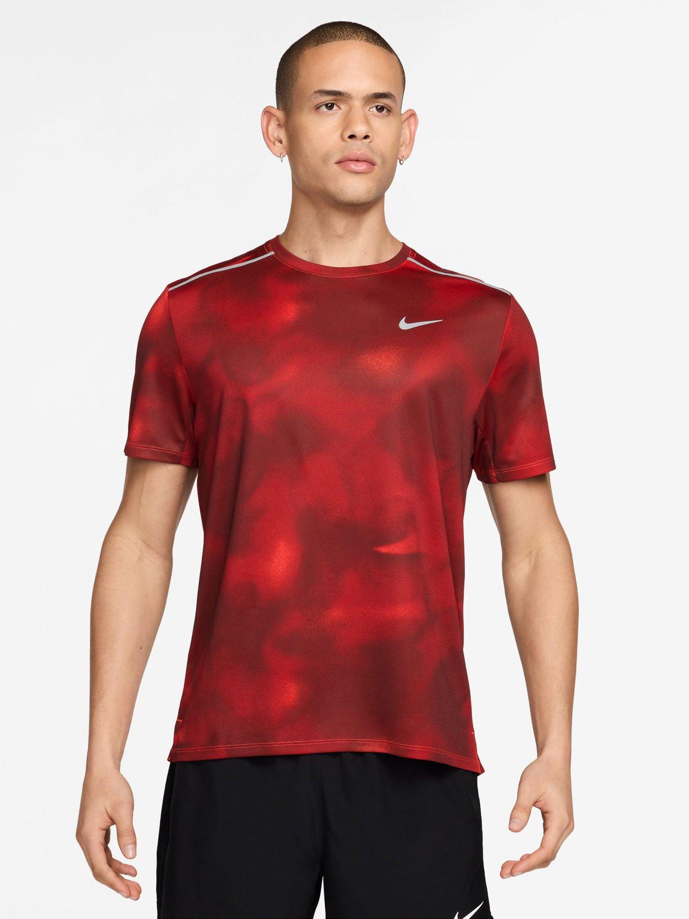Image 1 of 4 of Nike Mens Running Miler Dri-Fit UV Printed T-Shirt - Red