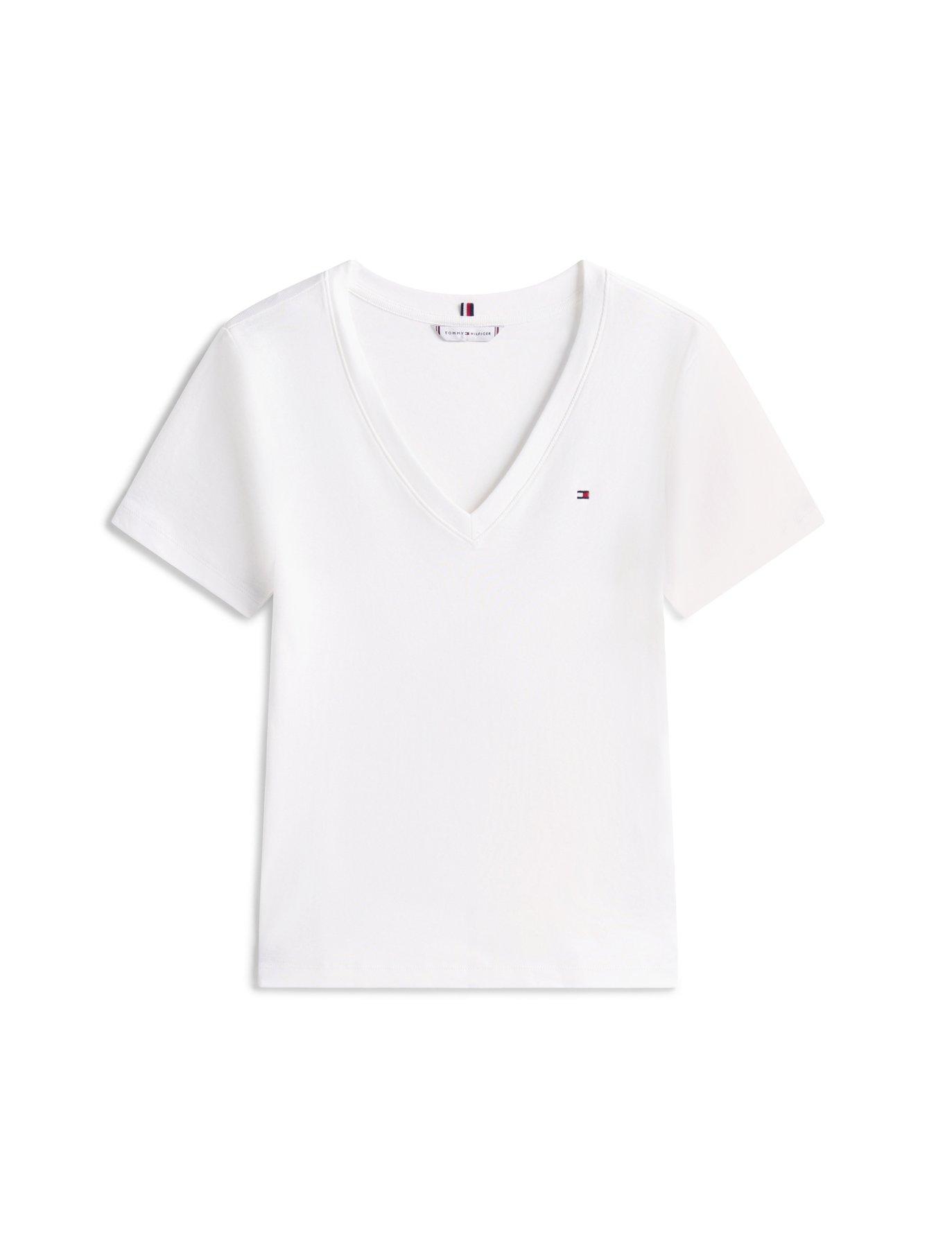Image 5 of 5 of Tommy Hilfiger Slim V-neck Short Sleeve T-shirt - Cream