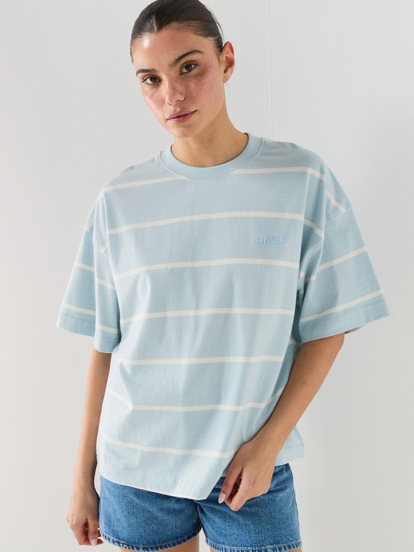 Ellesse Womens Stripe T-Shirt - Light Blue/Off White
