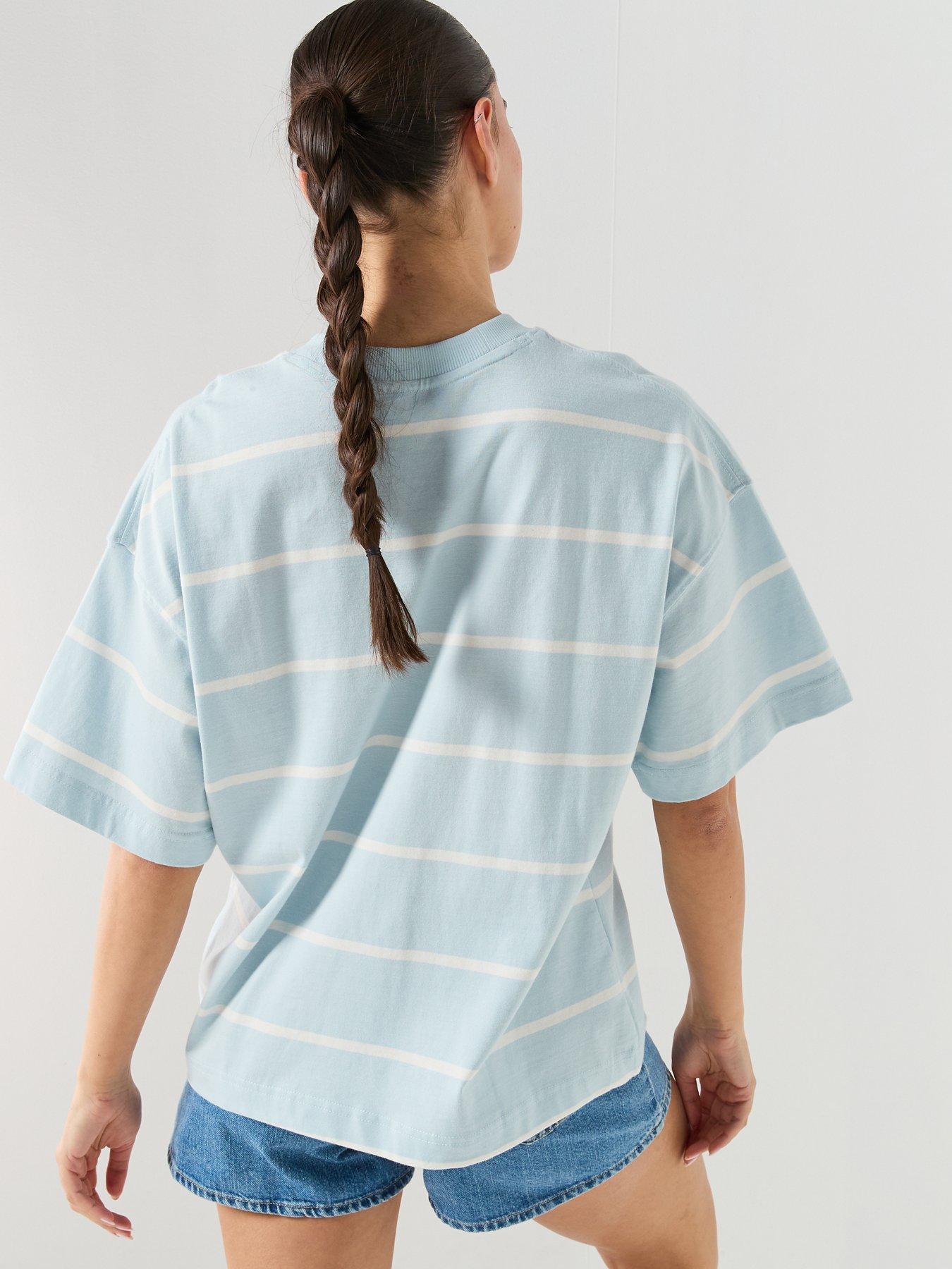 Image 2 of 5 of Ellesse Womens Stripe T-Shirt - Light Blue/Off White