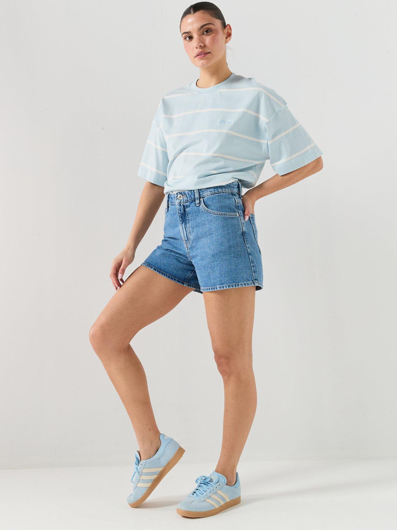  image of ellesse-womens-stripe-t-shirt-light-blueoff-white