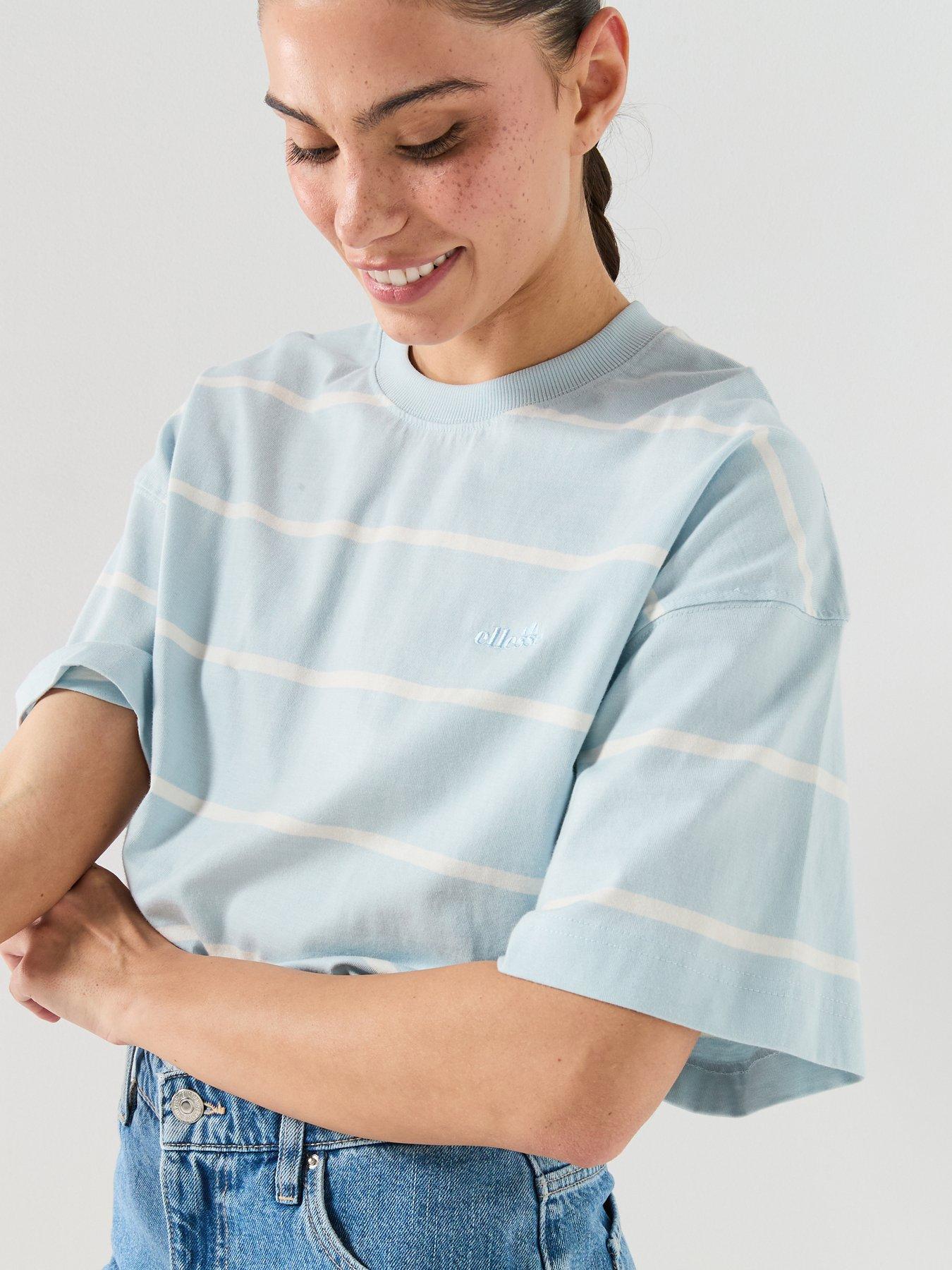 Image 4 of 5 of Ellesse Womens Stripe T-Shirt - Light Blue/Off White