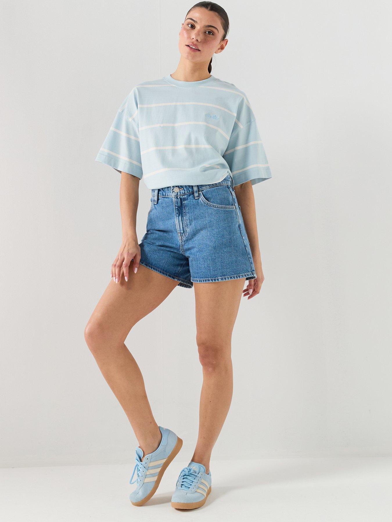  image of ellesse-womens-stripe-t-shirt-light-blueoff-white