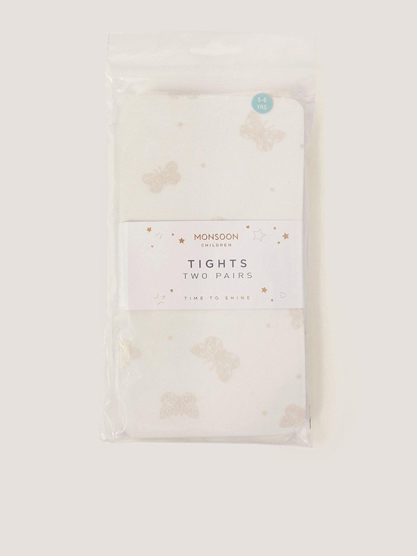 Monsoon Girls 2 Pack Polka Dot Butterfly Tights - White