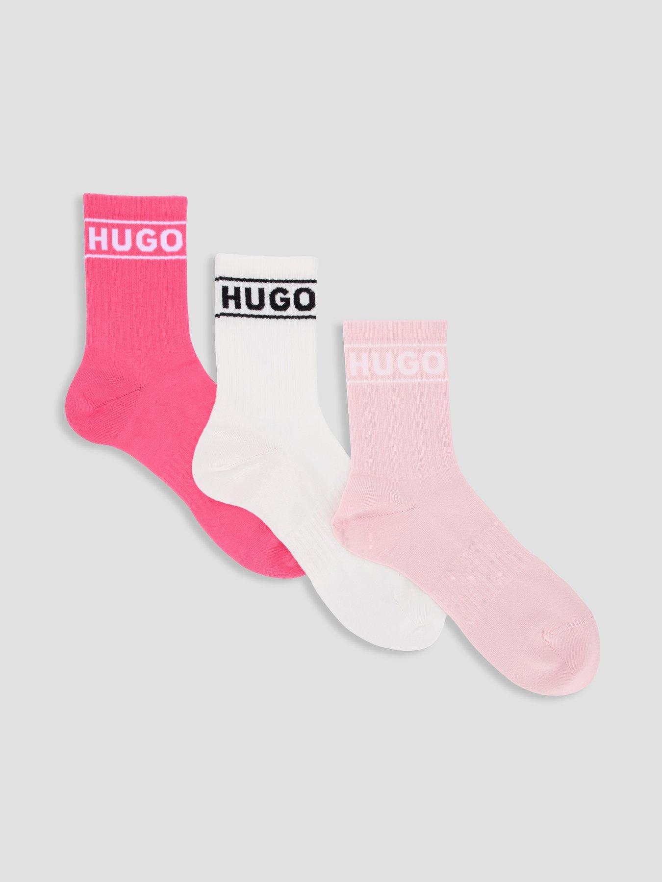 HUGO 3Pack Sporty Crew Women's Socks - White/Pink