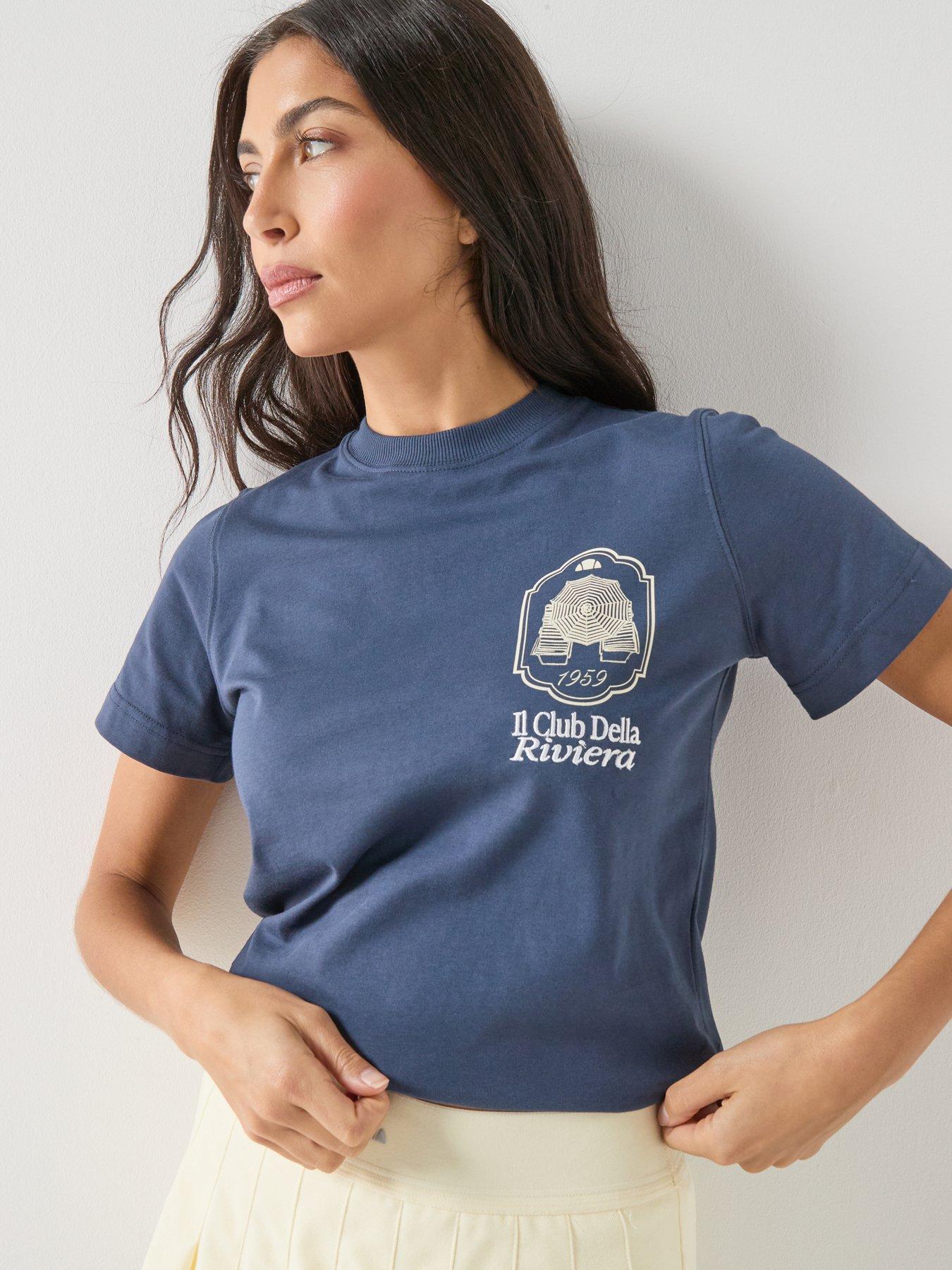 stillFront image of ellesse-womens-citronello-tee-dark-blueoff-white