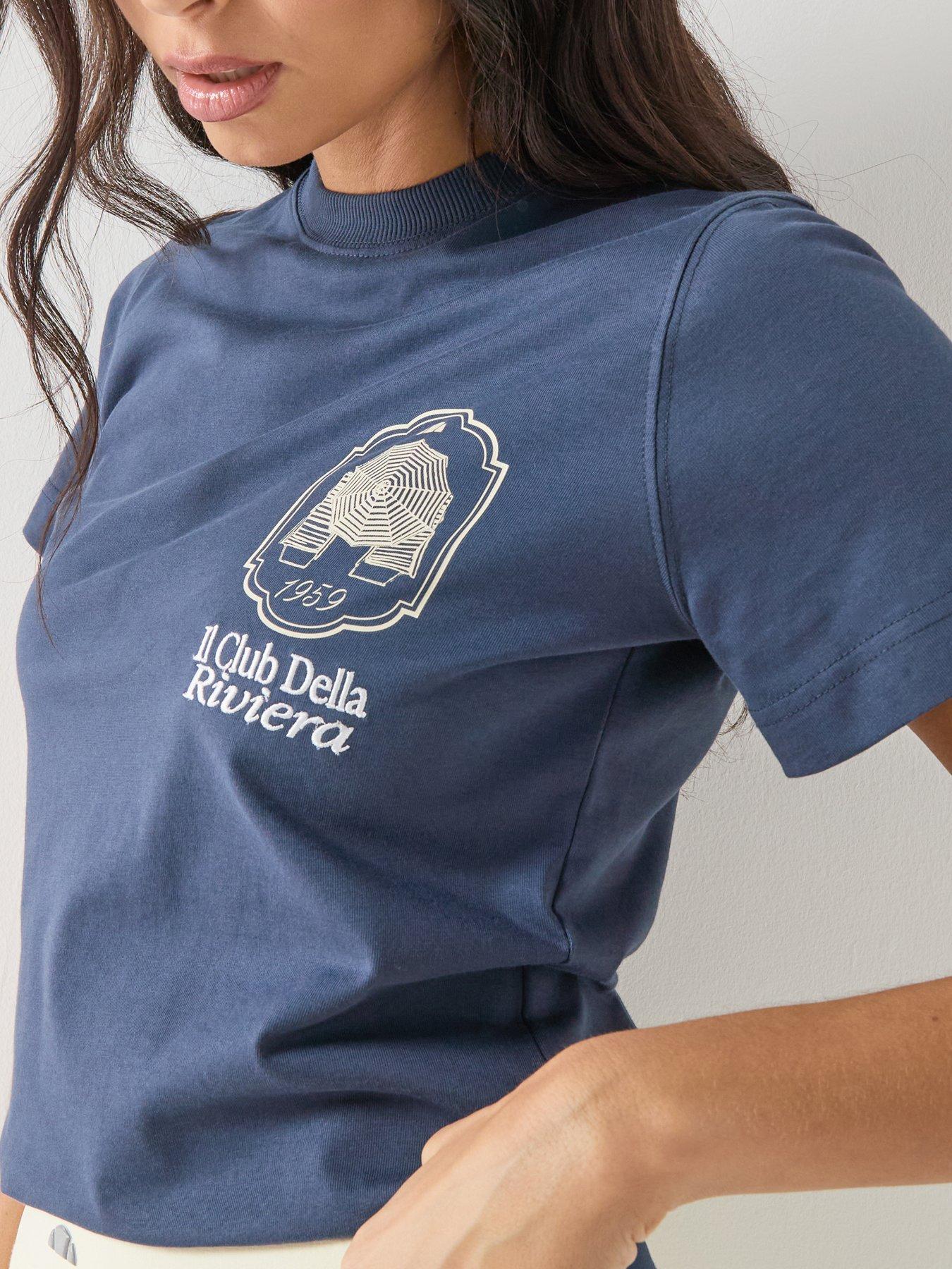  image of ellesse-womens-citronello-tee-dark-blueoff-white