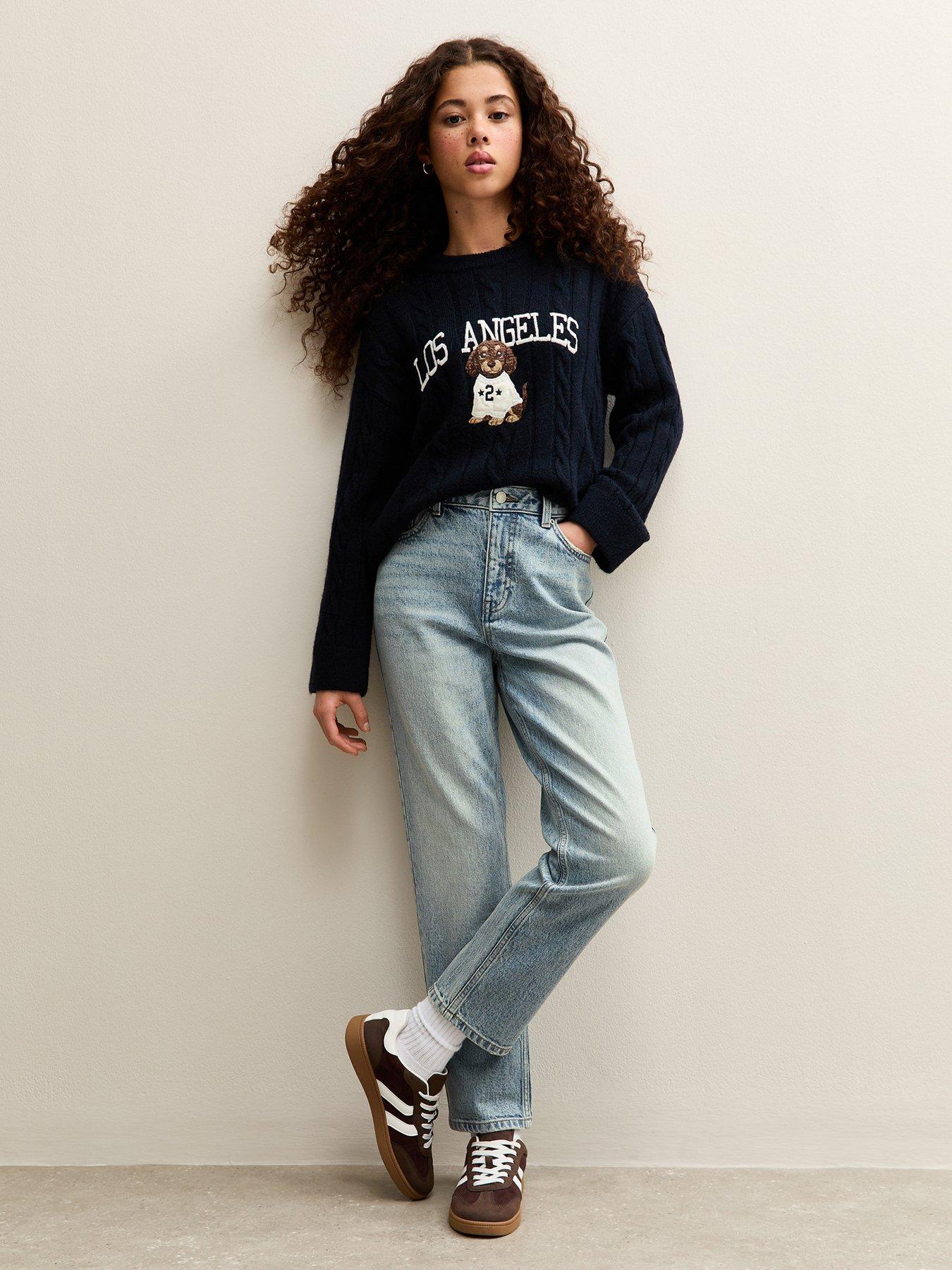 Image 1 of 6 of New Look 915 Girls Straight Leg Jeans - Light Blue Wash