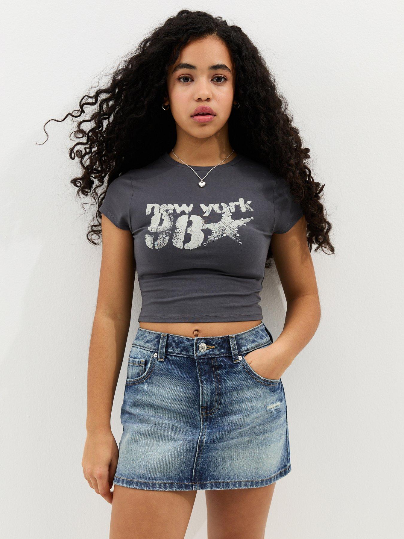 New Look 915 Girls Distressed Denim Mini Skort - Blue